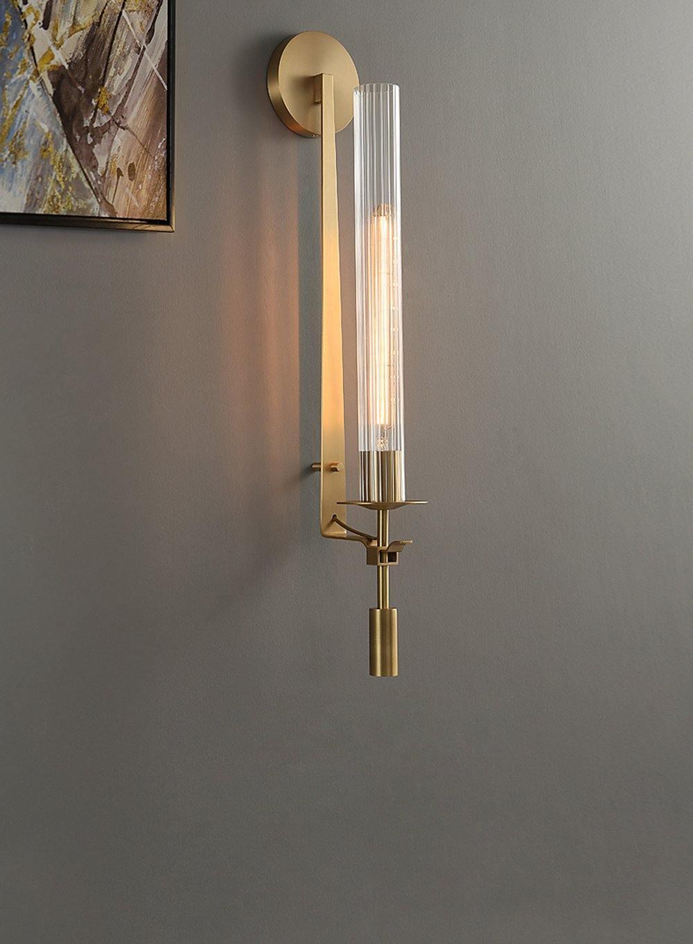 Lustra Wall Lamp Brass Minimalist Ribbed Glass-Neutral Decor