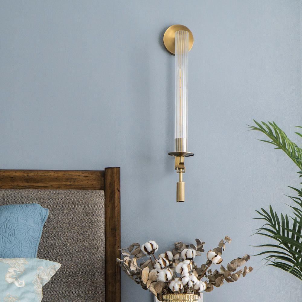 Ceshaisra French Classicism Plug-in Brass Glass Wall Lamp-Neutral Decor