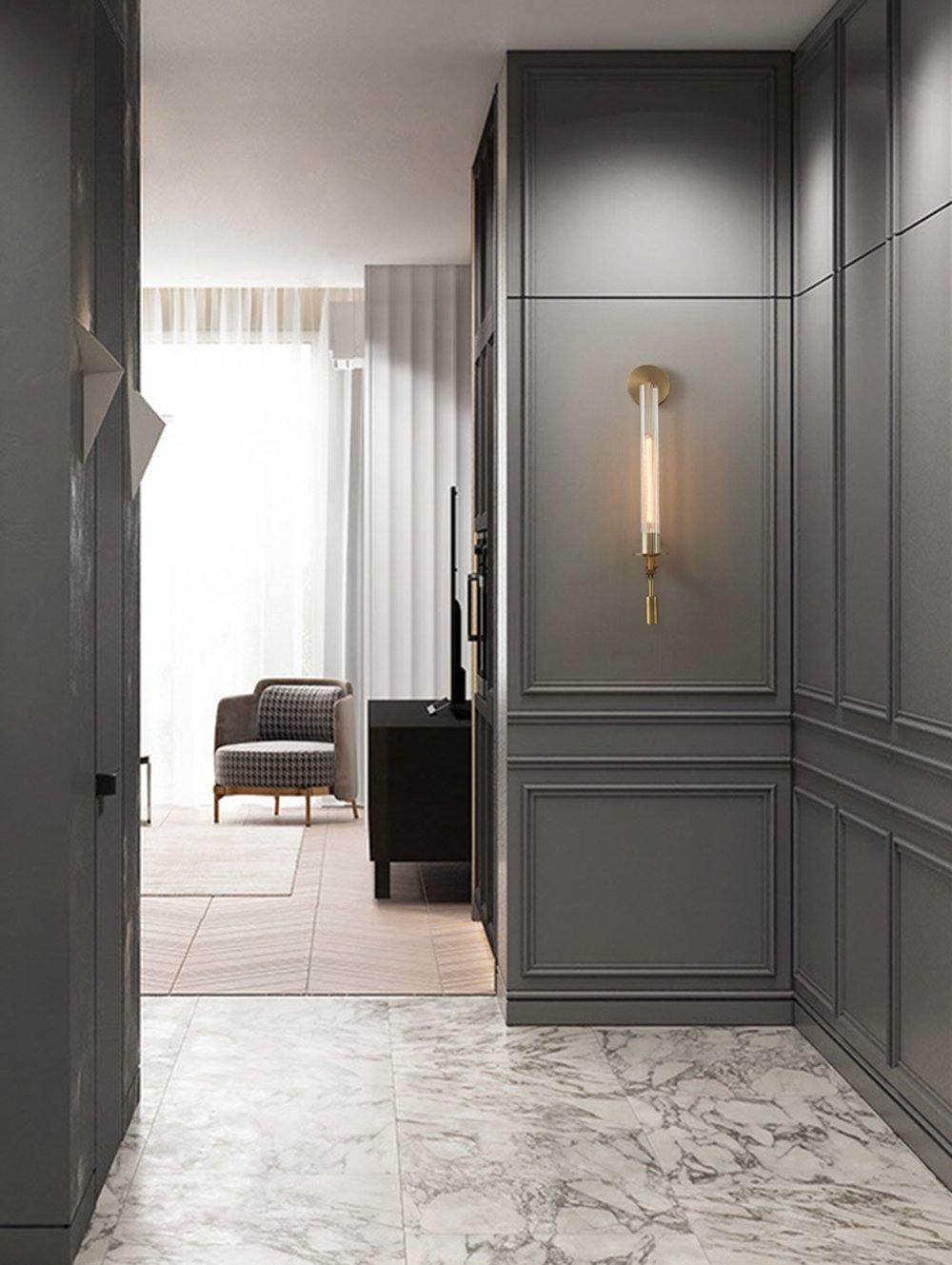Lustra Wall Lamp Brass Minimalist Ribbed Glass-Neutral Decor