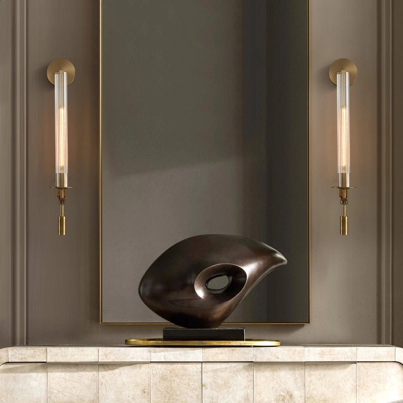 Lustra Wall Lamp Brass Minimalist Ribbed Glass-Neutral Decor