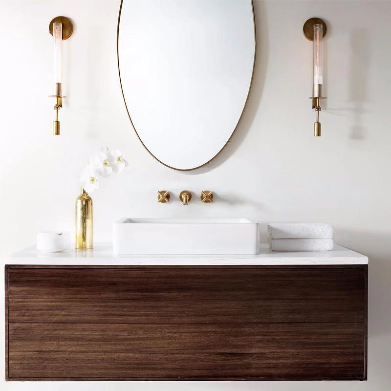 Lustra Wall Lamp Brass Minimalist Ribbed Glass-Neutral Decor