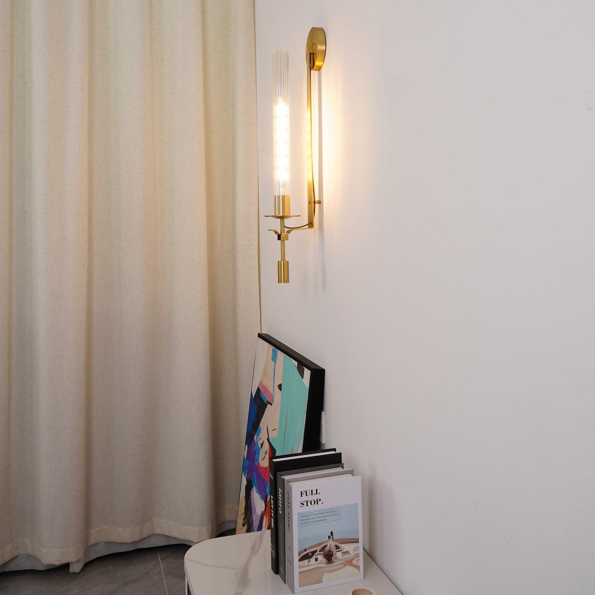 Lustra Wall Lamp Brass Minimalist Ribbed Glass-Neutral Decor