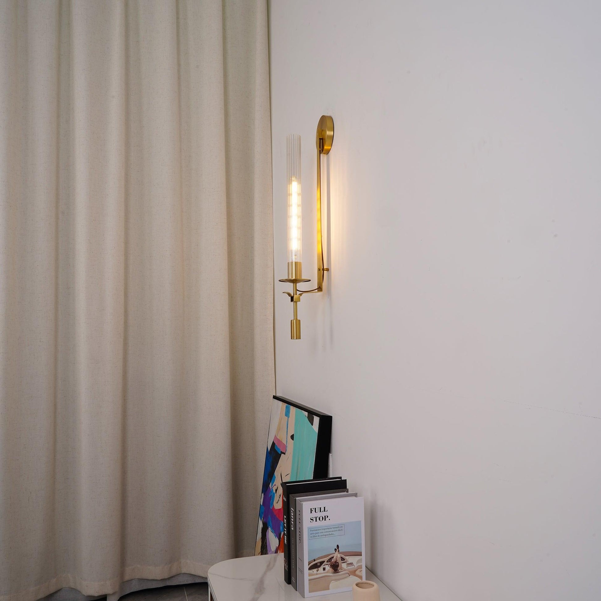 Lustra Wall Lamp Brass Minimalist Ribbed Glass-Neutral Decor
