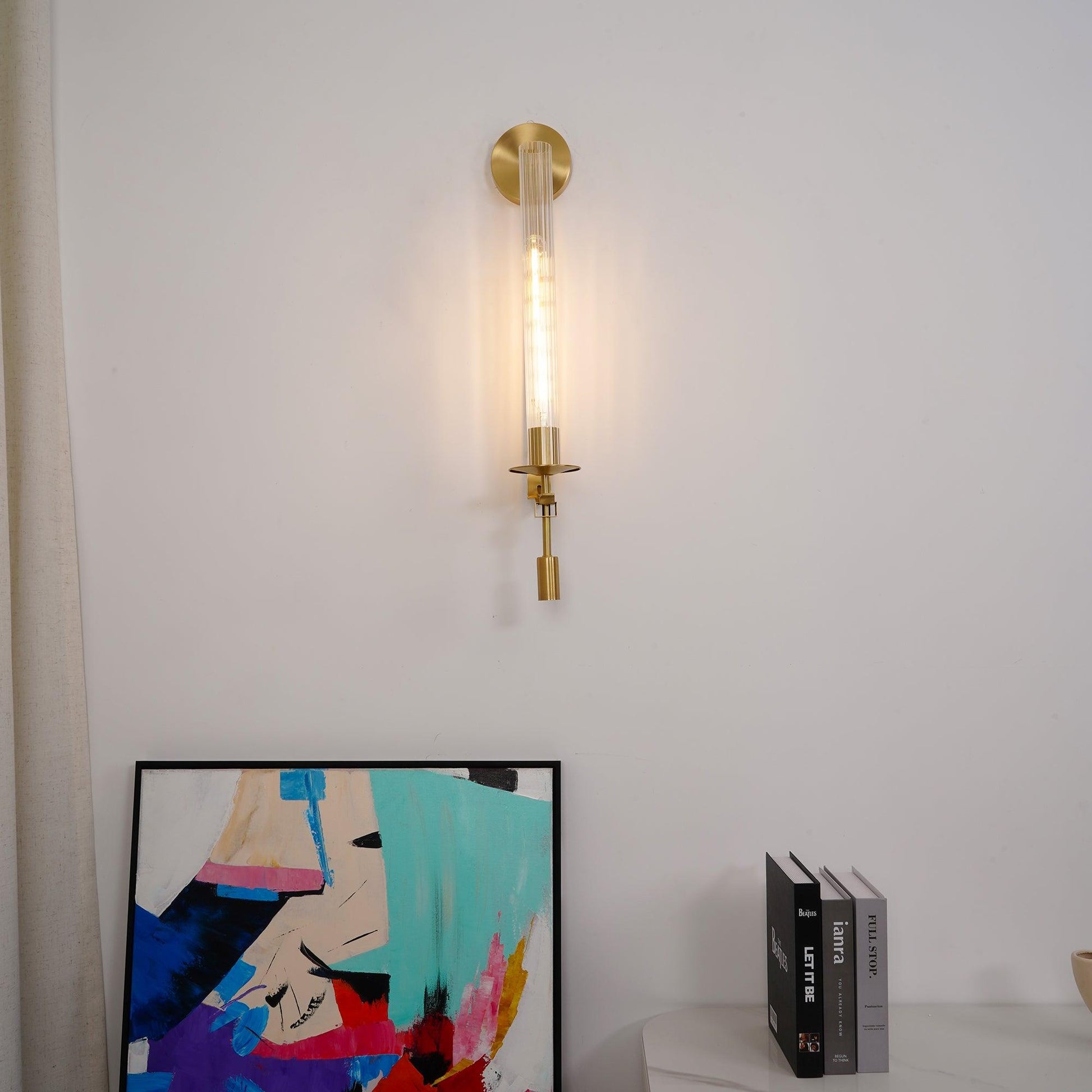Lustra Wall Lamp Brass Minimalist Ribbed Glass-Neutral Decor