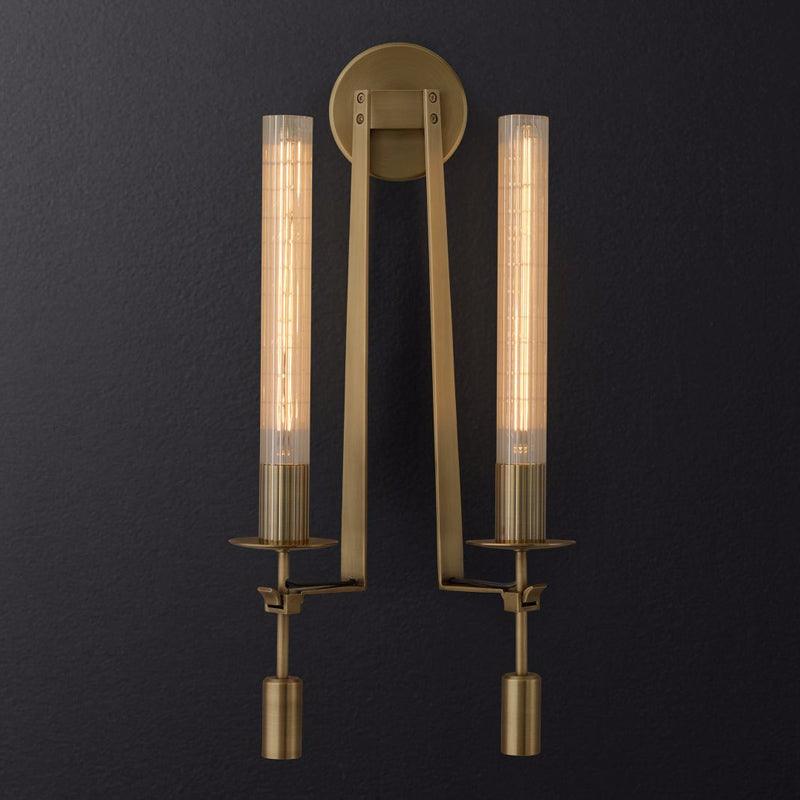 Lustra Wall Lamp Brass Minimalist Ribbed Glass-Neutral Decor