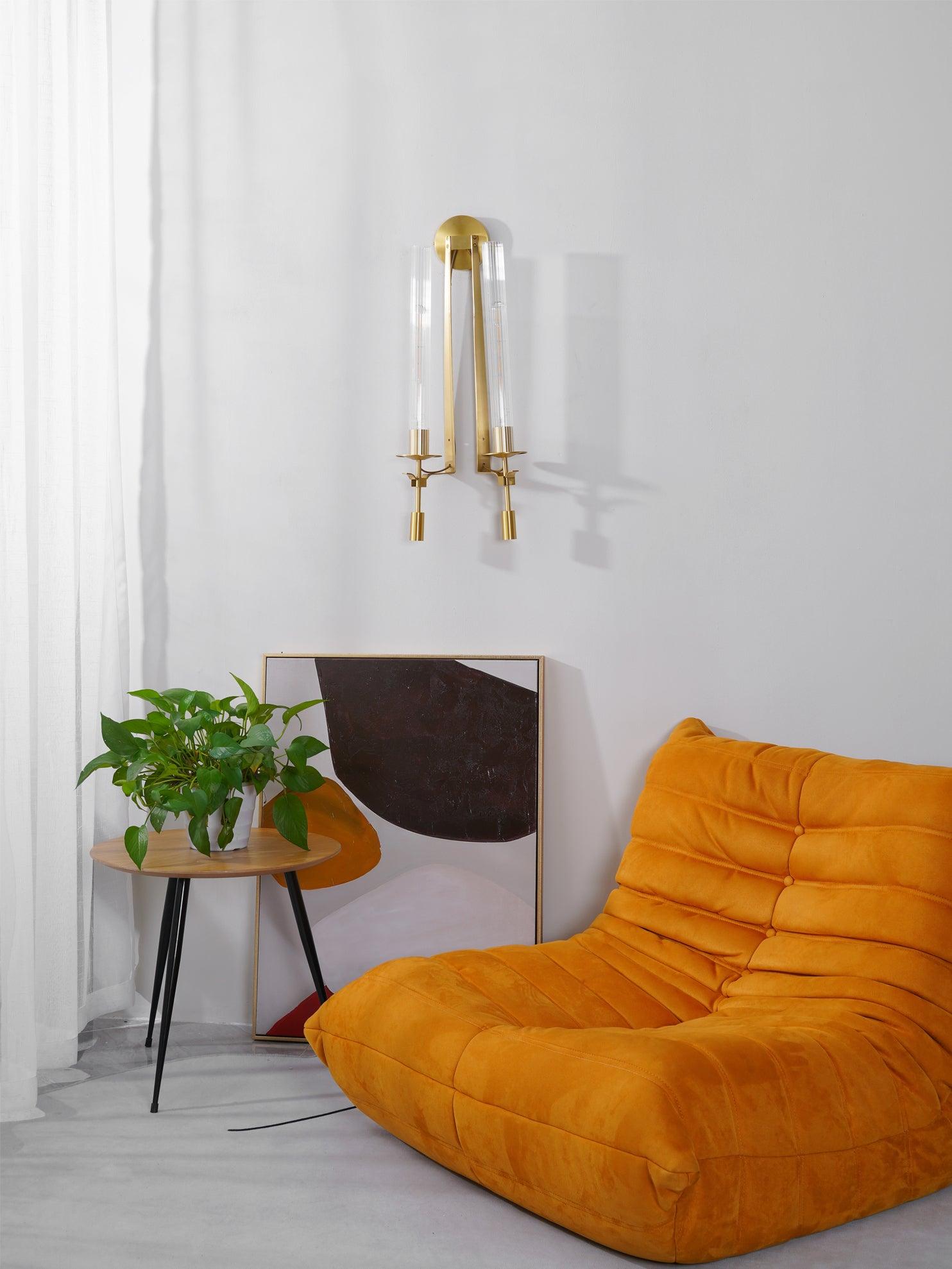 Lustra Wall Lamp Brass Minimalist Ribbed Glass-Neutral Decor