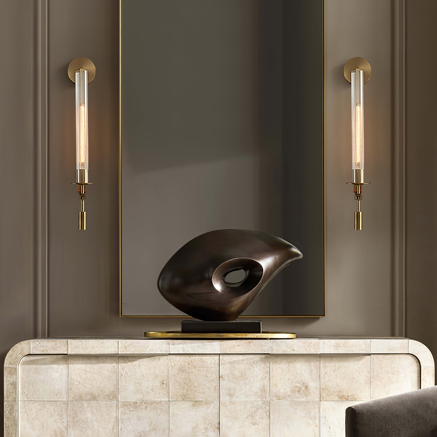 Lustra Wall Lamp Brass Minimalist Ribbed Glass-Neutral Decor