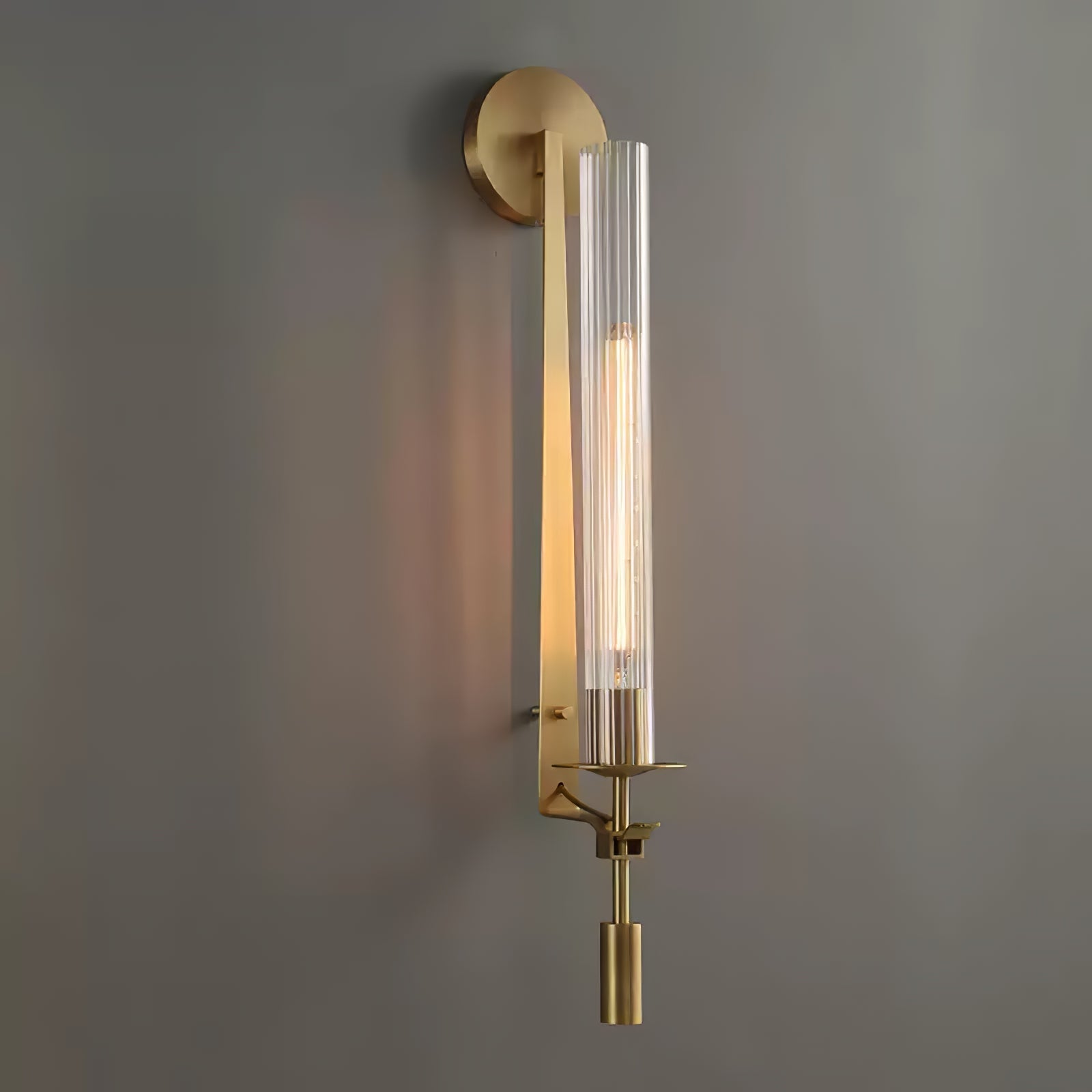 Lustra Wall Lamp Brass Minimalist Ribbed Glass-Neutral Decor