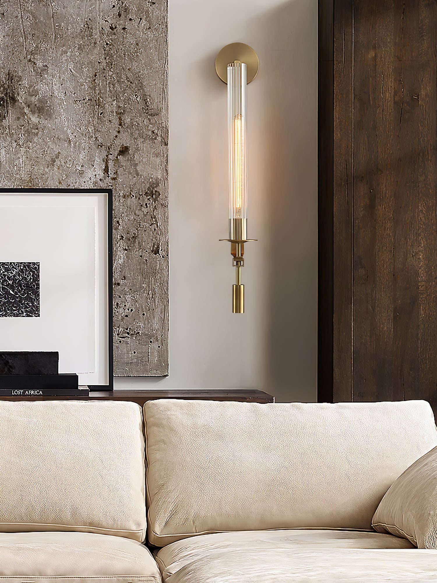 Lustra Wall Lamp Brass Minimalist Ribbed Glass-Neutral Decor