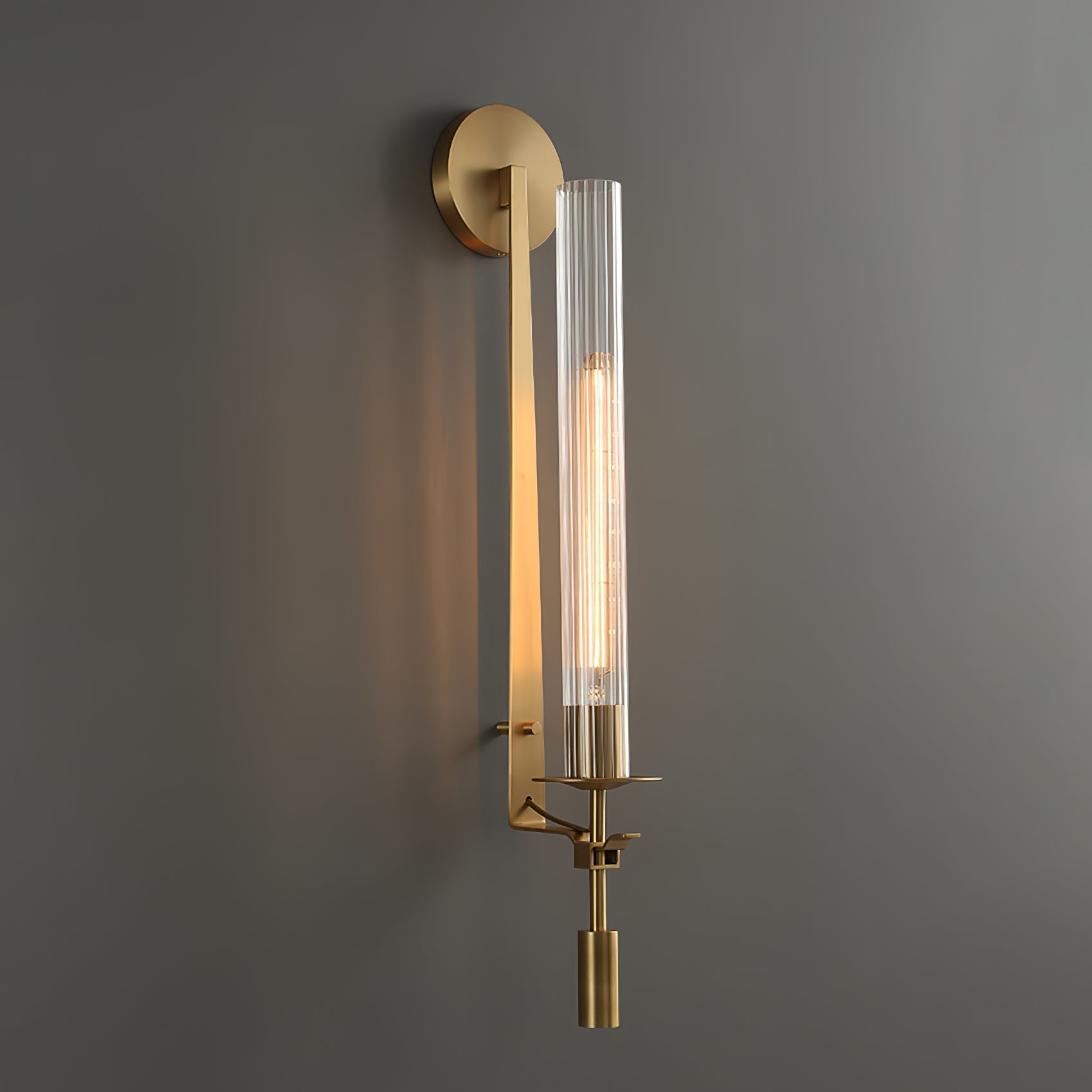 Lustra Wall Lamp Brass Minimalist Ribbed Glass-Neutral Decor