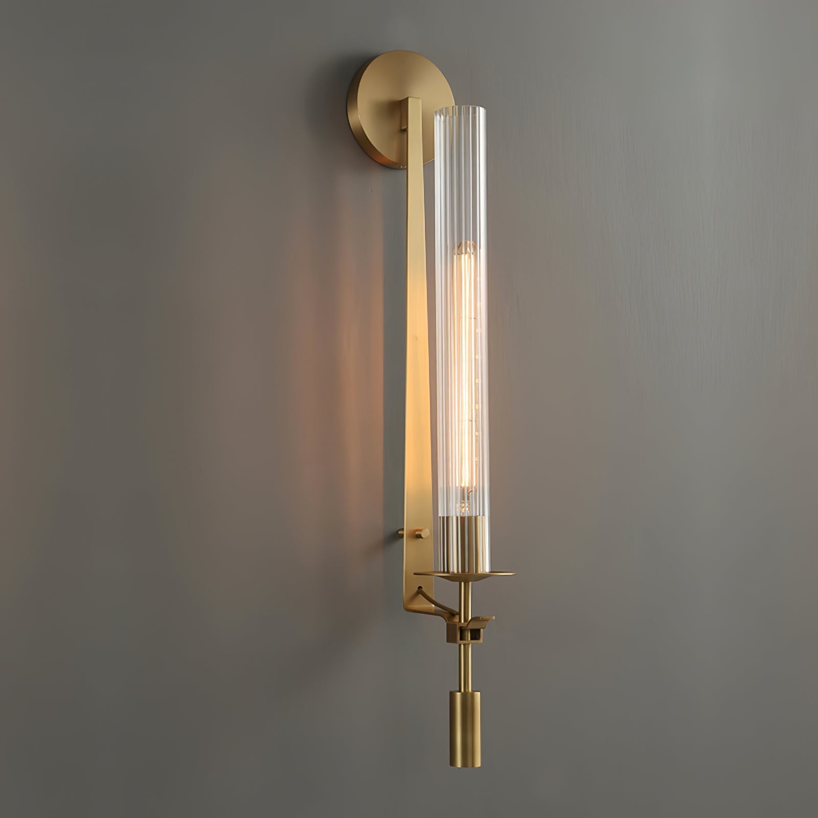 Lustra Wall Lamp Brass Minimalist Ribbed Glass-Neutral Decor