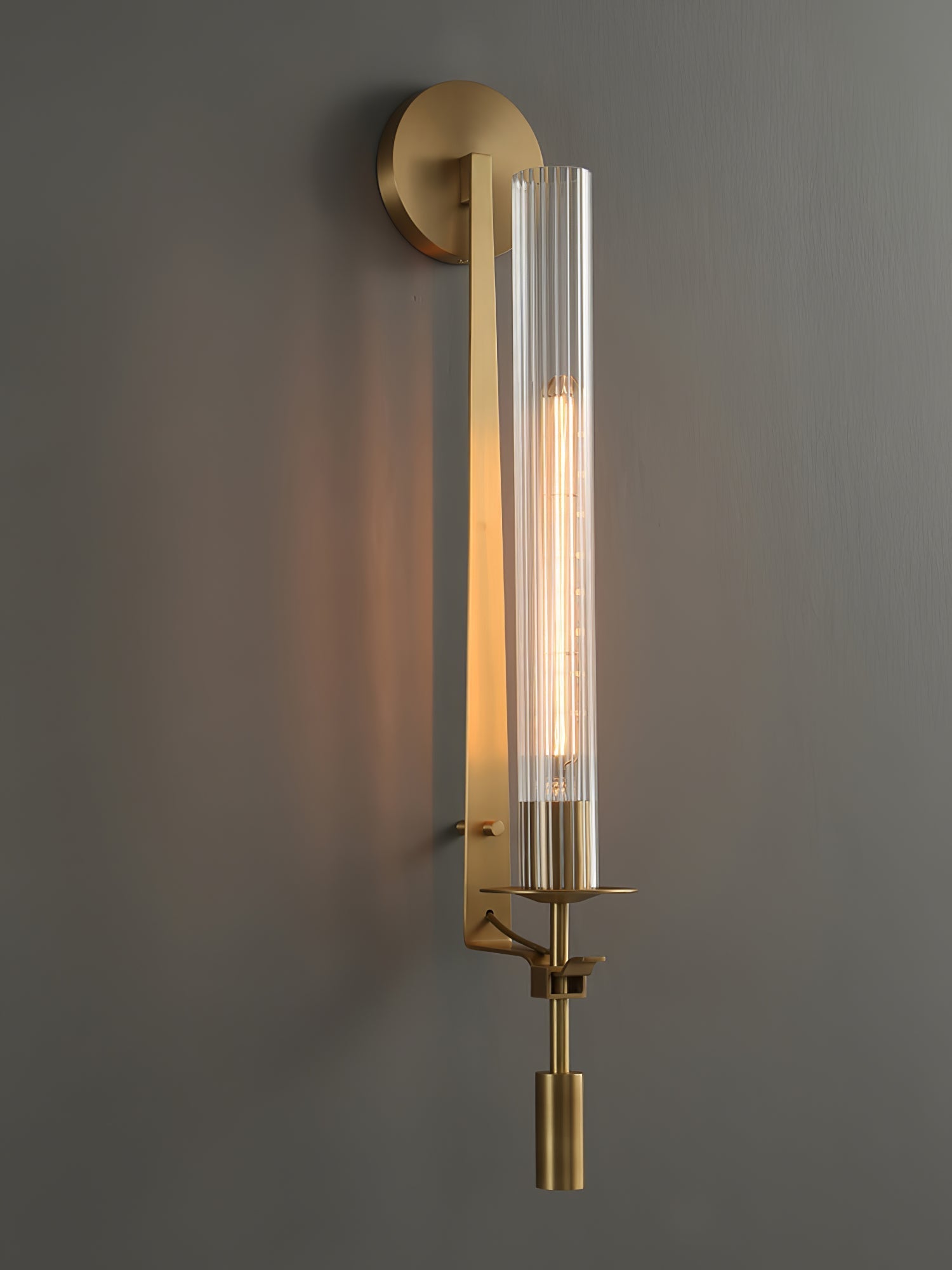 Lustra Wall Lamp Brass Minimalist Ribbed Glass-Neutral Decor