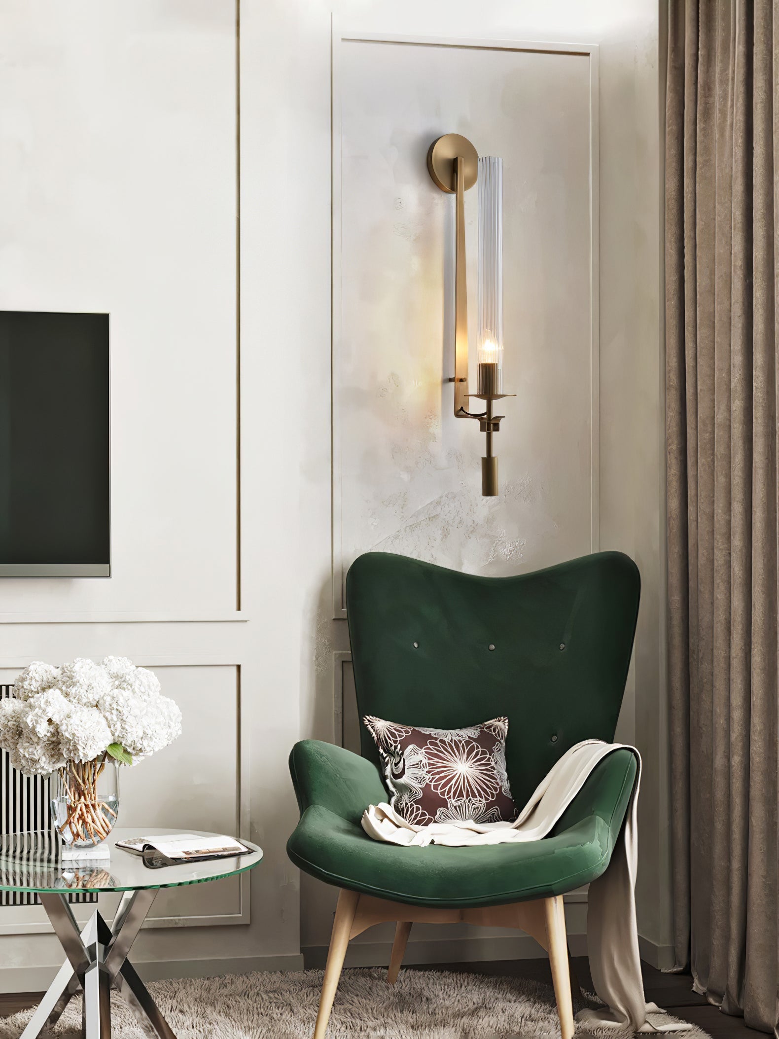 Lustra Wall Lamp Brass Minimalist Ribbed Glass-Neutral Decor