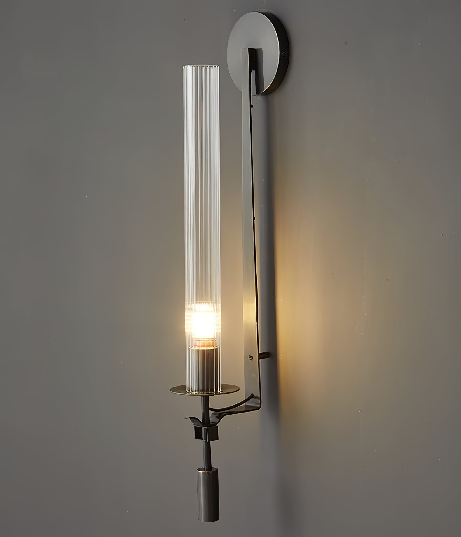 Lustra Wall Lamp Brass Minimalist Ribbed Glass-Neutral Decor