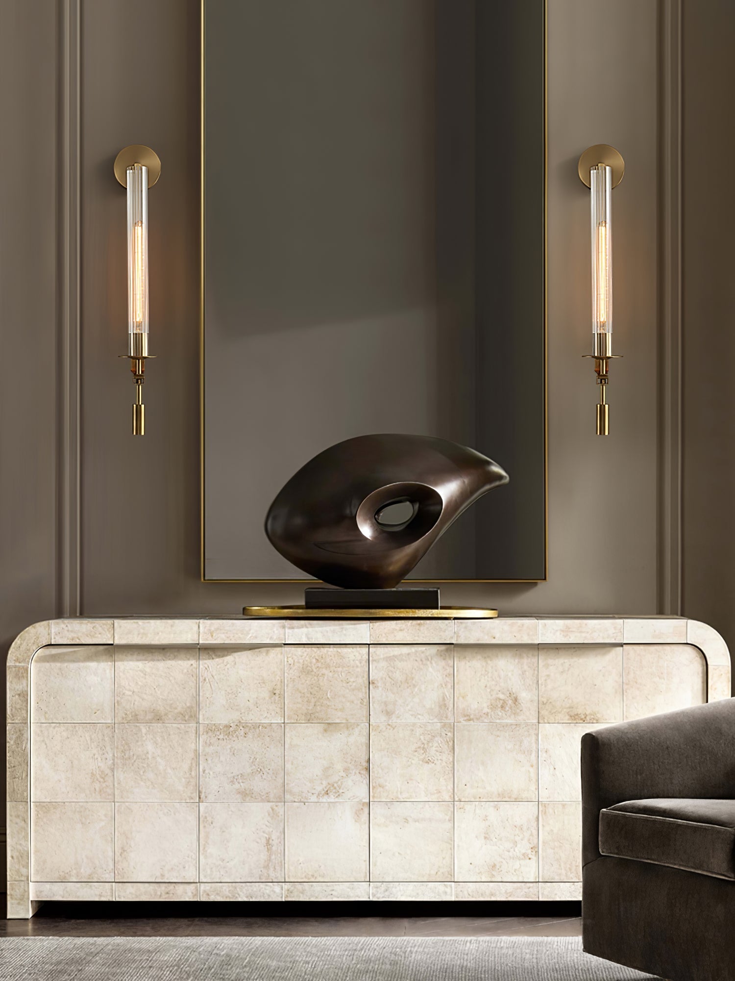 Lustra Wall Lamp Brass Minimalist Ribbed Glass-Neutral Decor