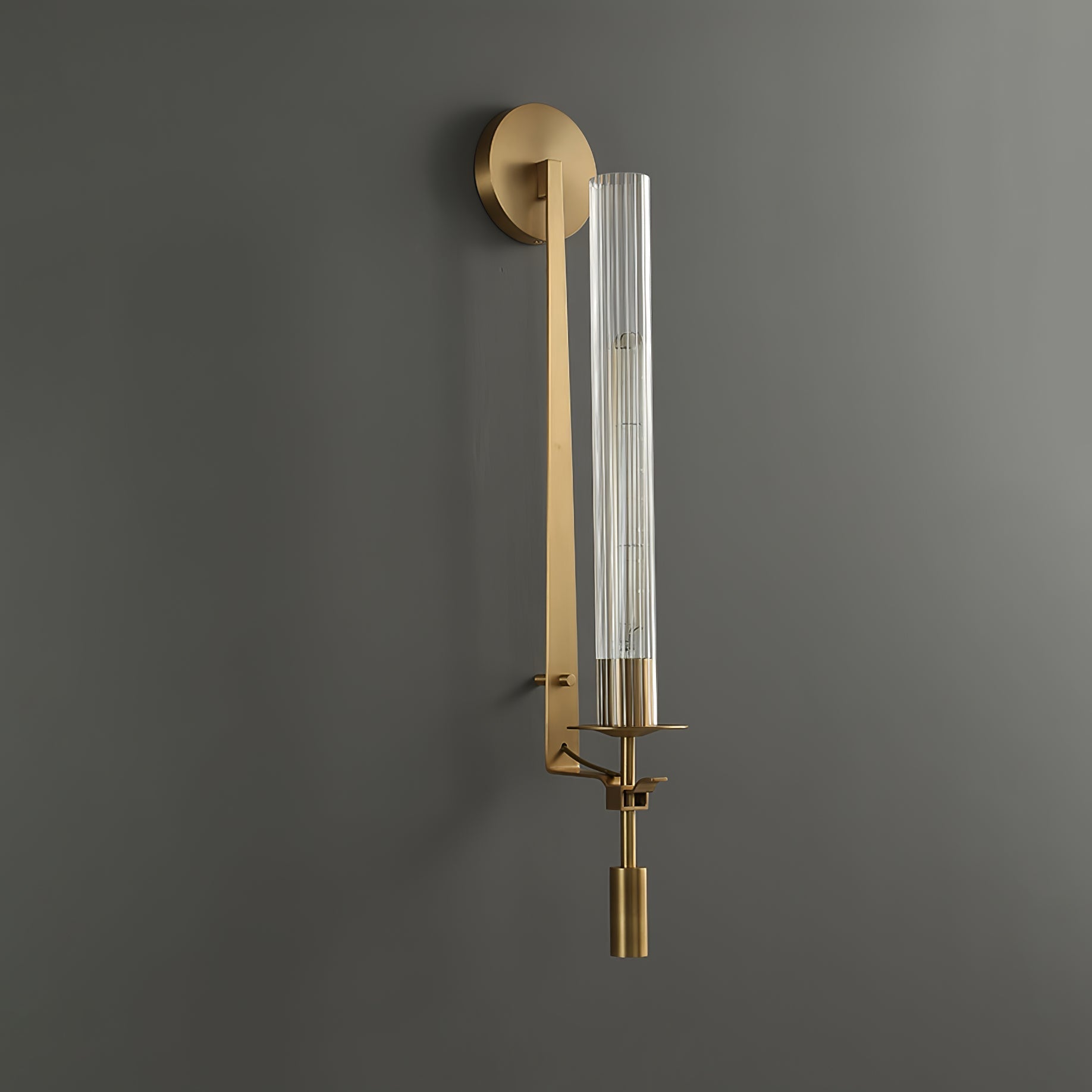 Lustra Wall Lamp Brass Minimalist Ribbed Glass-Neutral Decor