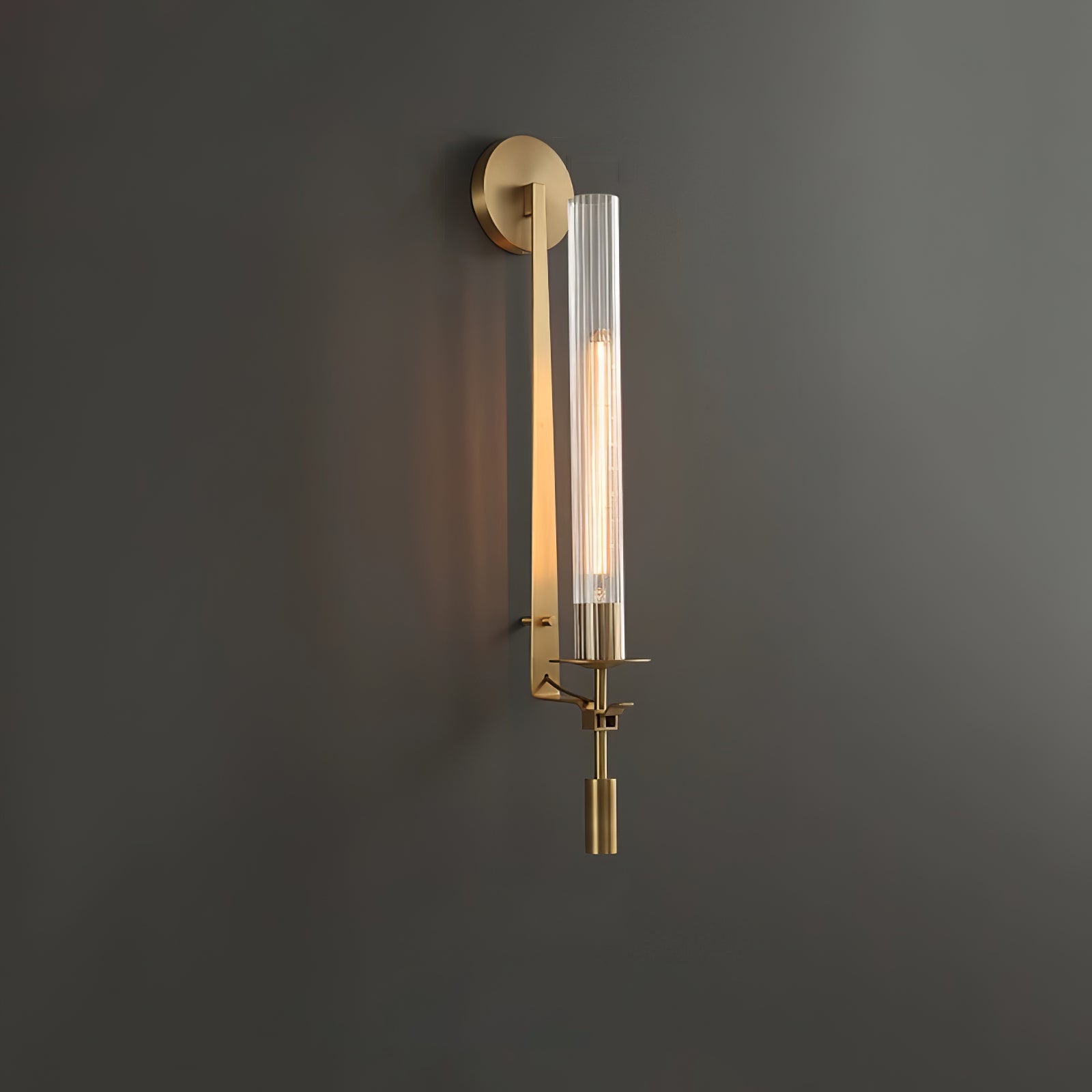 Lustra Wall Lamp Brass Minimalist Ribbed Glass-Neutral Decor