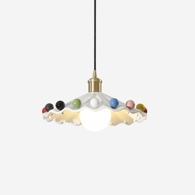 Solvira Pendant Lamp Wavy Ceramic Shade-Neutral Decor