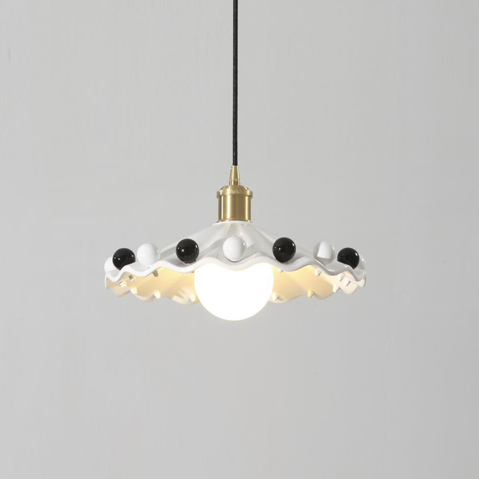 Solvira Pendant Lamp Wavy Ceramic Shade-Neutral Decor
