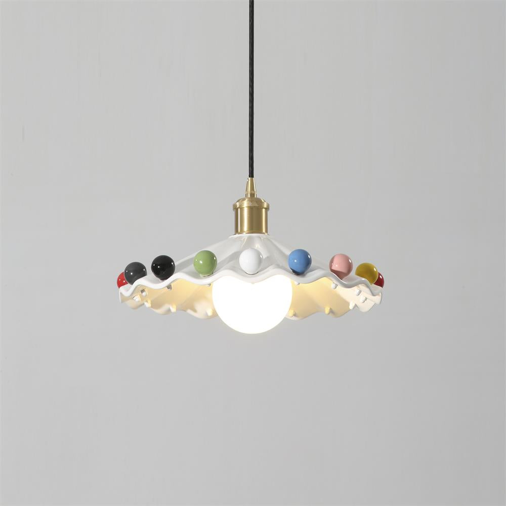 Solvira Pendant Lamp Wavy Ceramic Shade-Neutral Decor