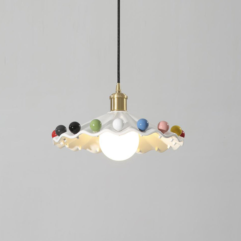 Solvira Pendant Lamp Wavy Ceramic Shade-Neutral Decor
