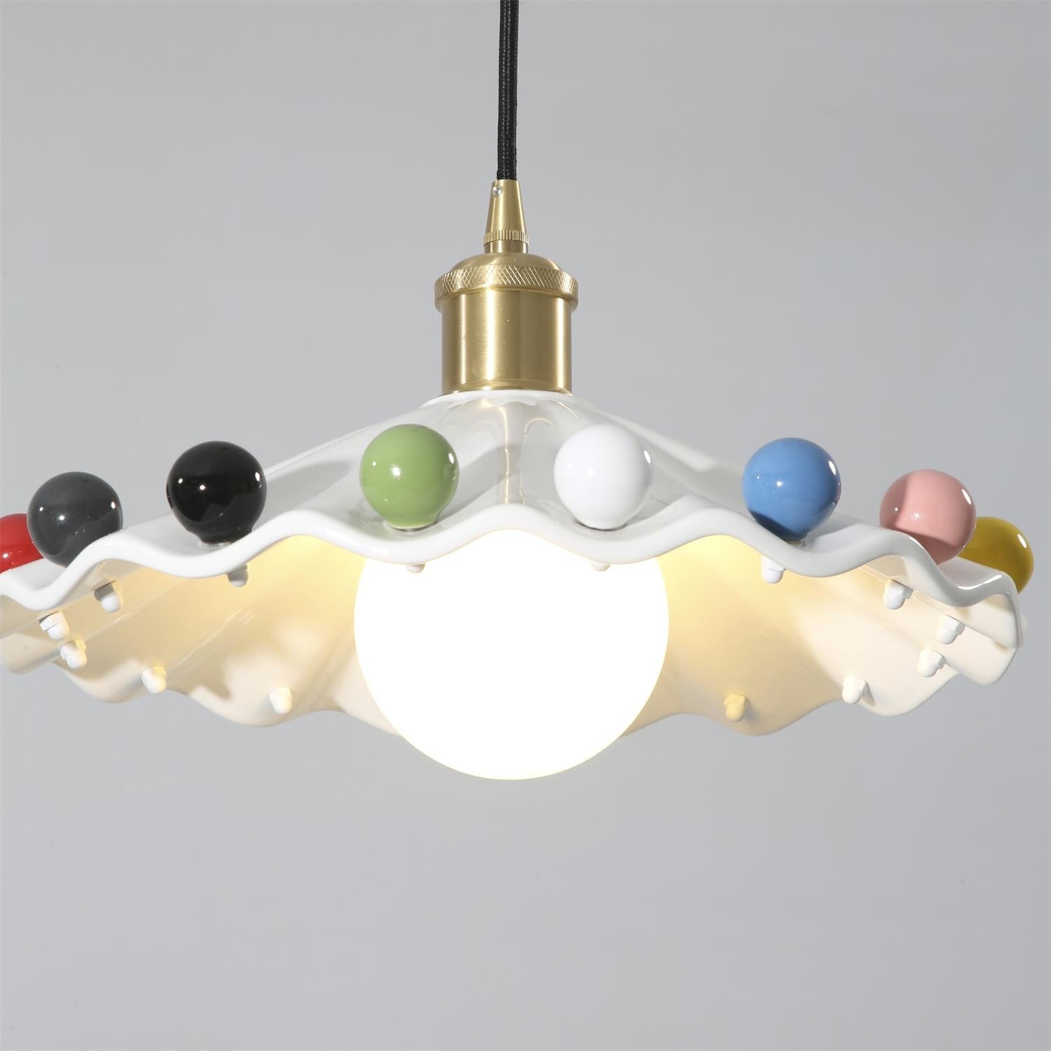 Solvira Pendant Lamp Wavy Ceramic Shade-Neutral Decor
