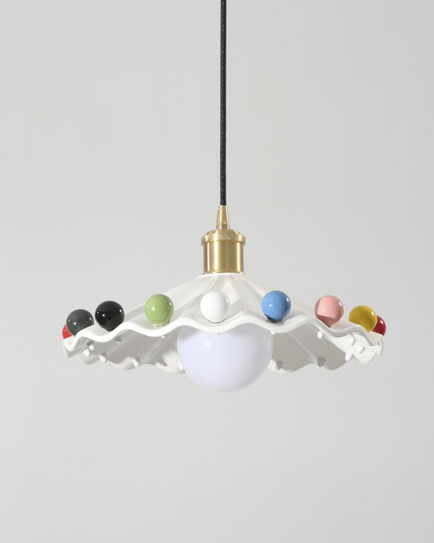 Solvira Pendant Lamp Wavy Ceramic Shade-Neutral Decor