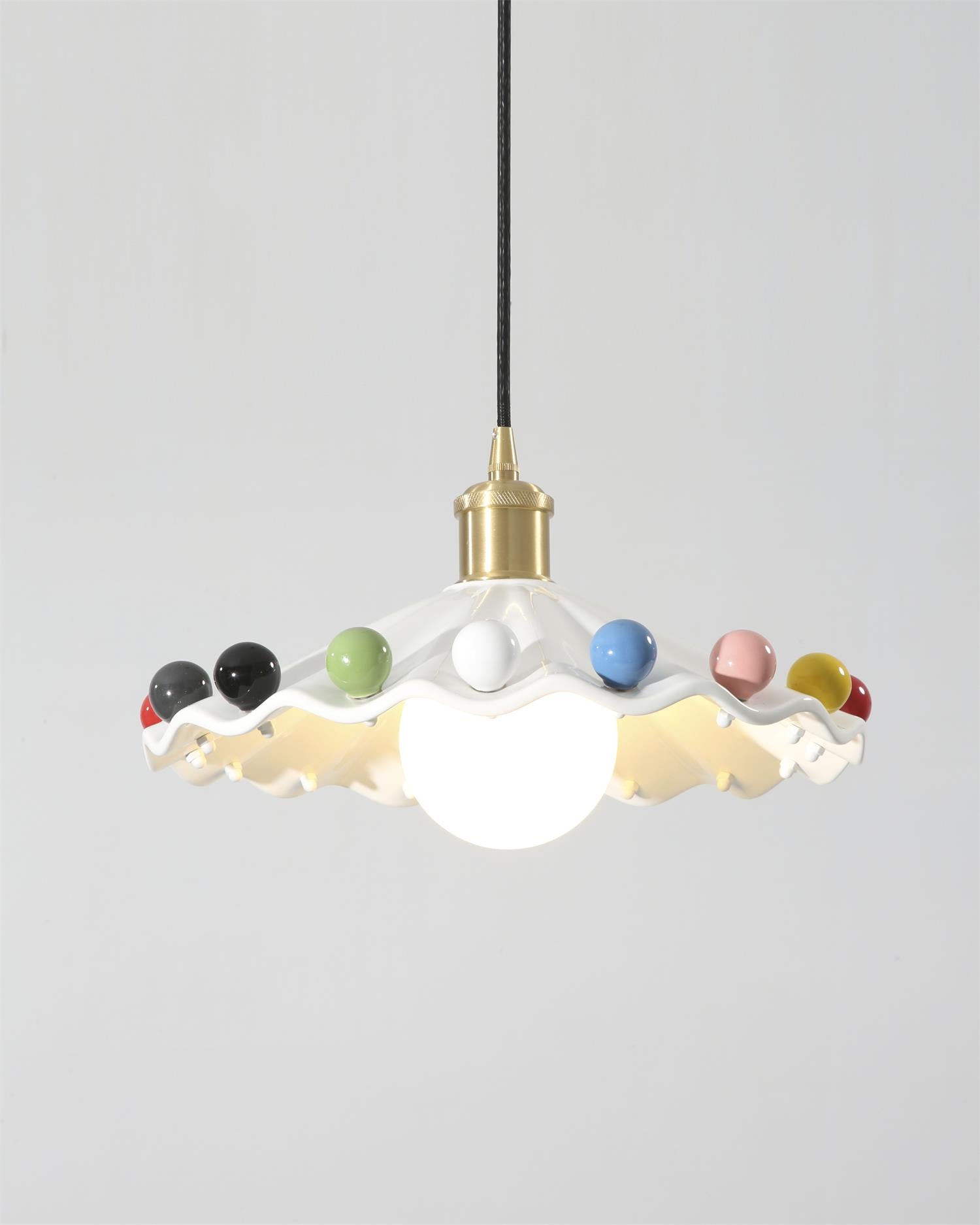 Solvira Pendant Lamp Wavy Ceramic Shade-Neutral Decor