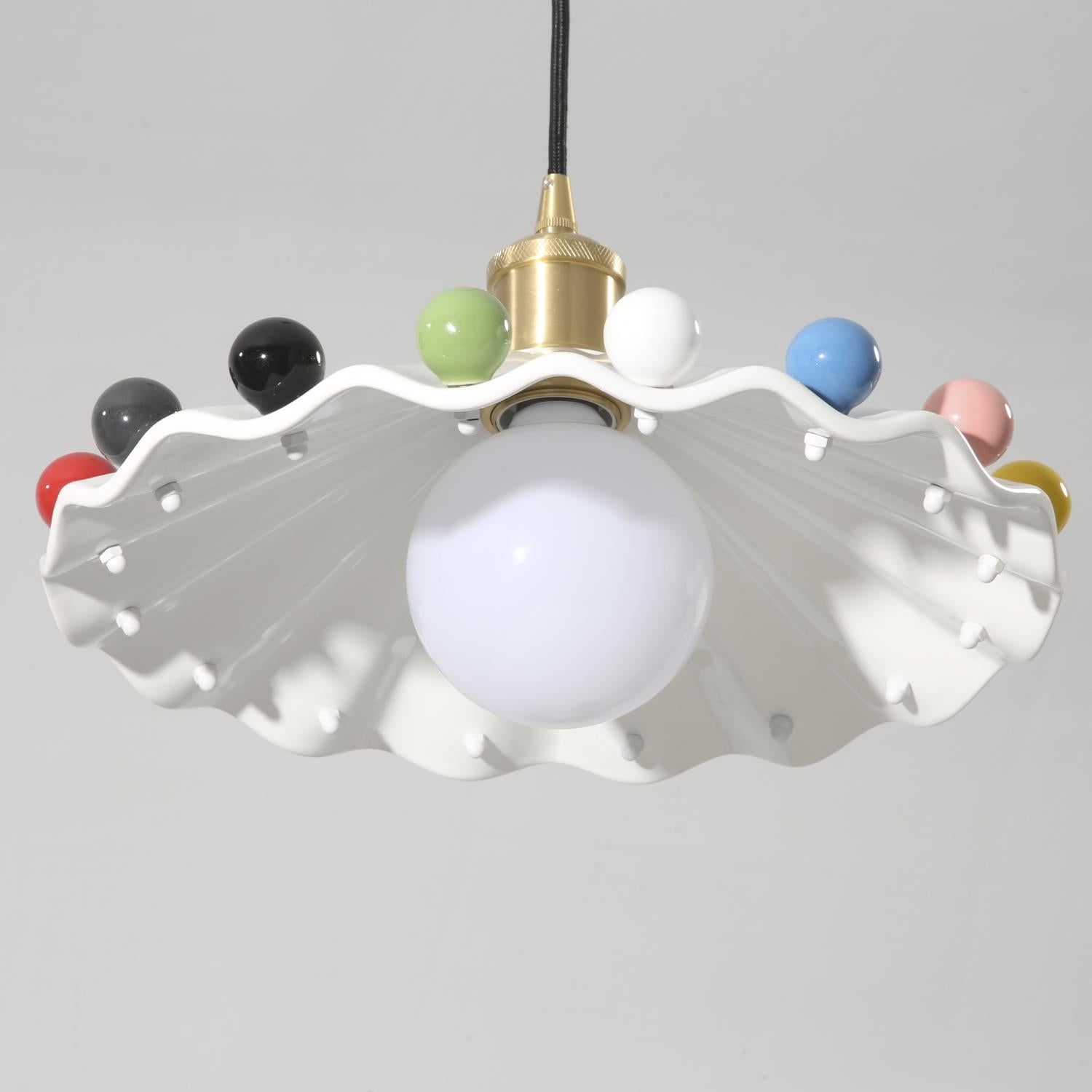 Solvira Pendant Lamp Wavy Ceramic Shade-Neutral Decor