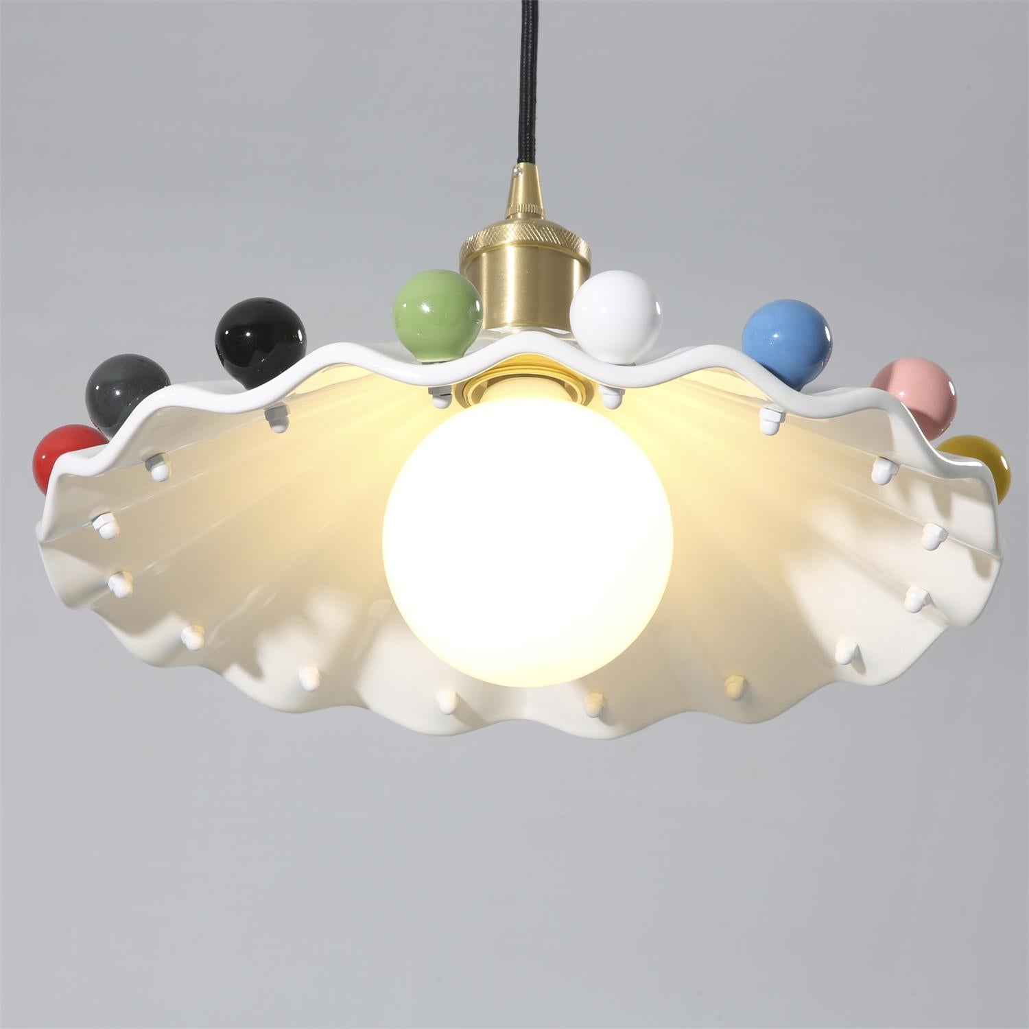 Solvira Pendant Lamp Wavy Ceramic Shade-Neutral Decor