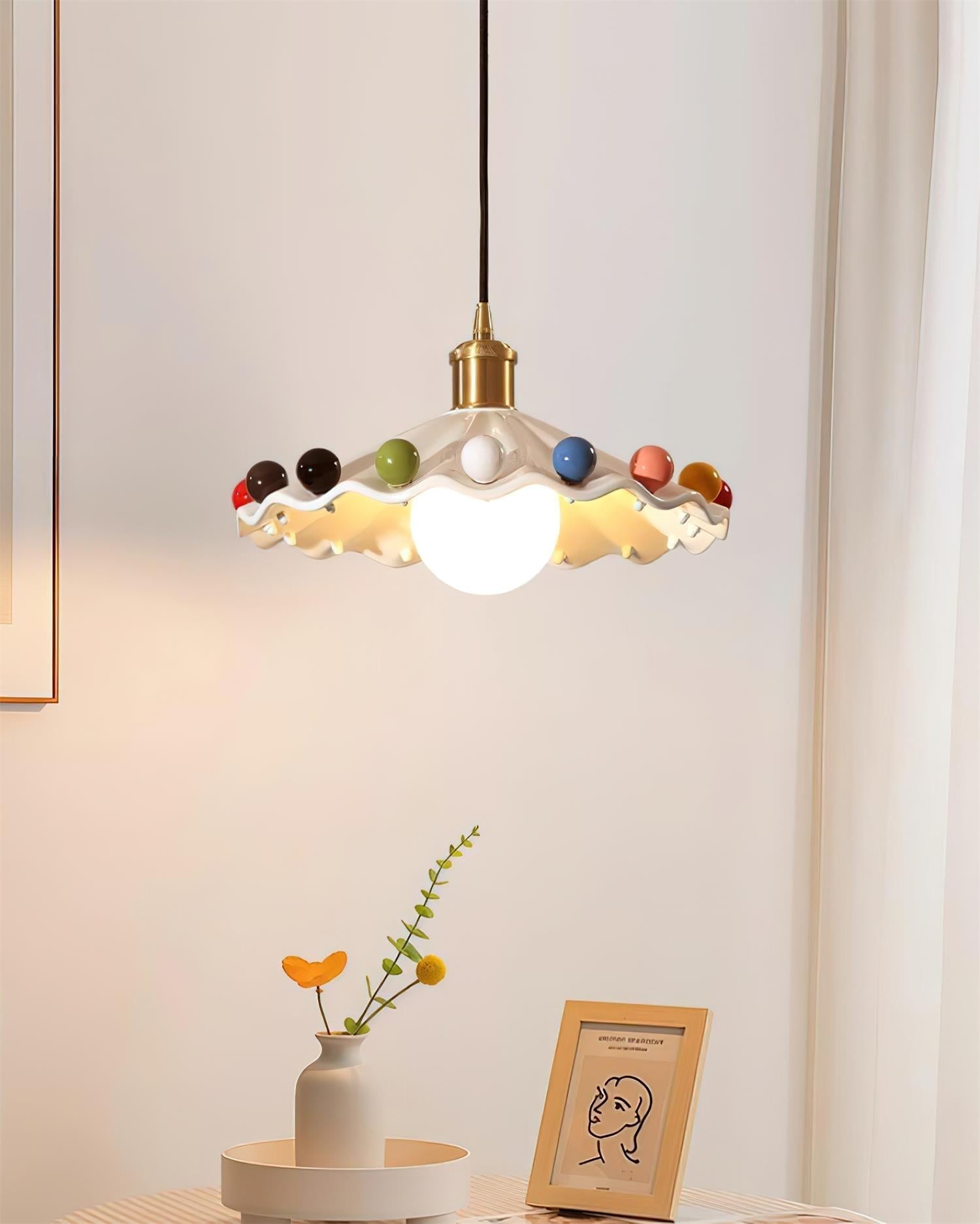 Solvira Pendant Lamp Wavy Ceramic Shade-Neutral Decor