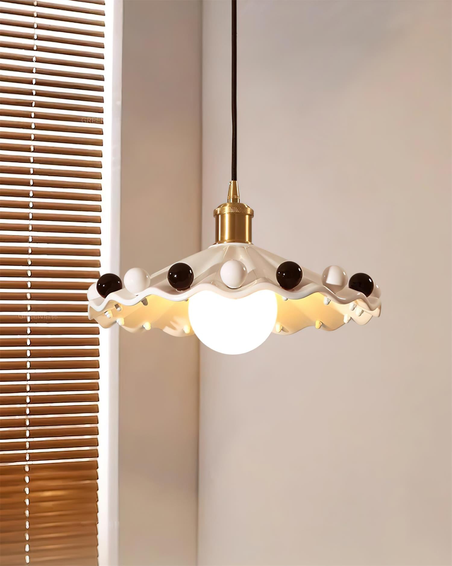 Solvira Pendant Lamp Wavy Ceramic Shade-Neutral Decor