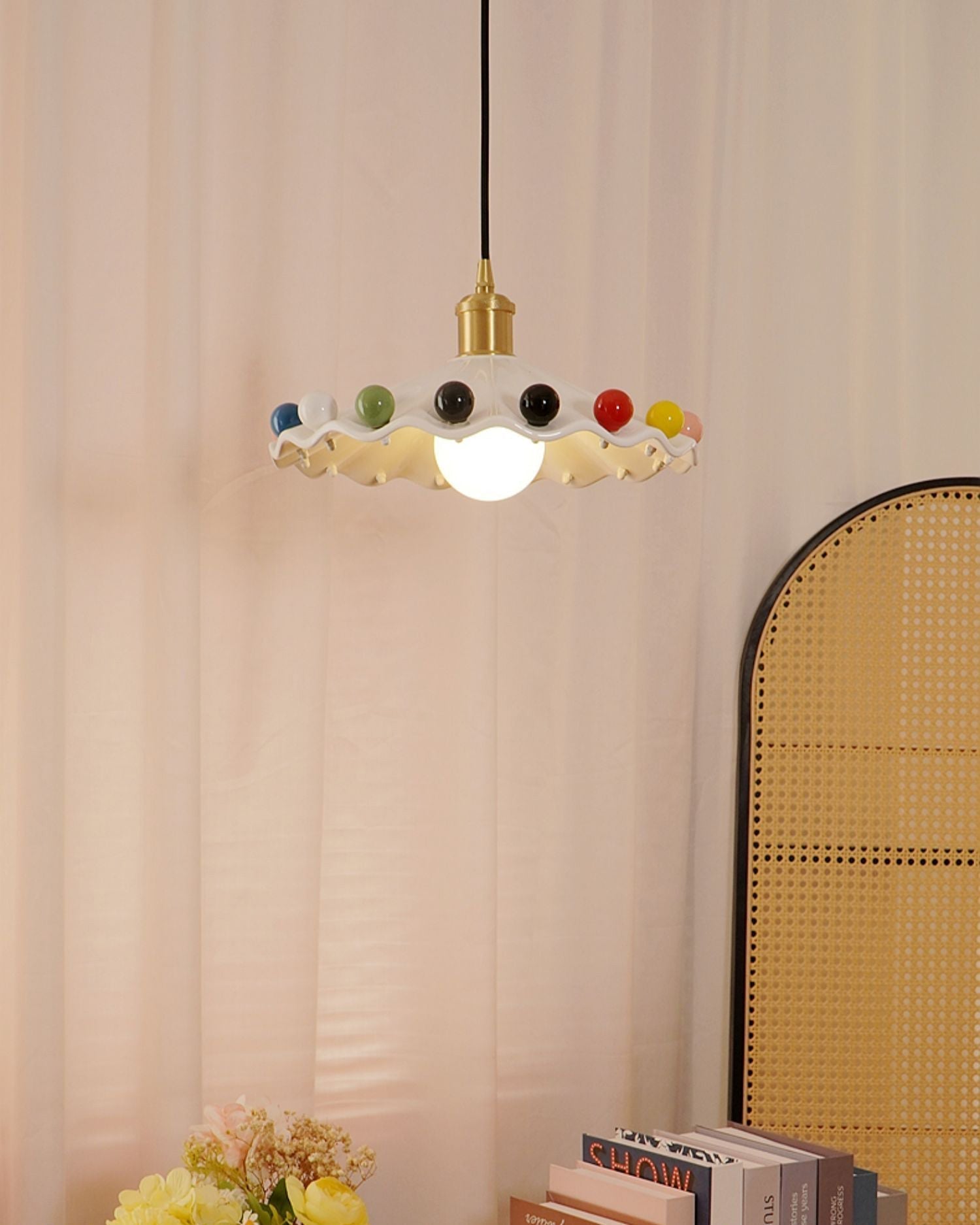 Solvira Pendant Lamp Wavy Ceramic Shade-Neutral Decor