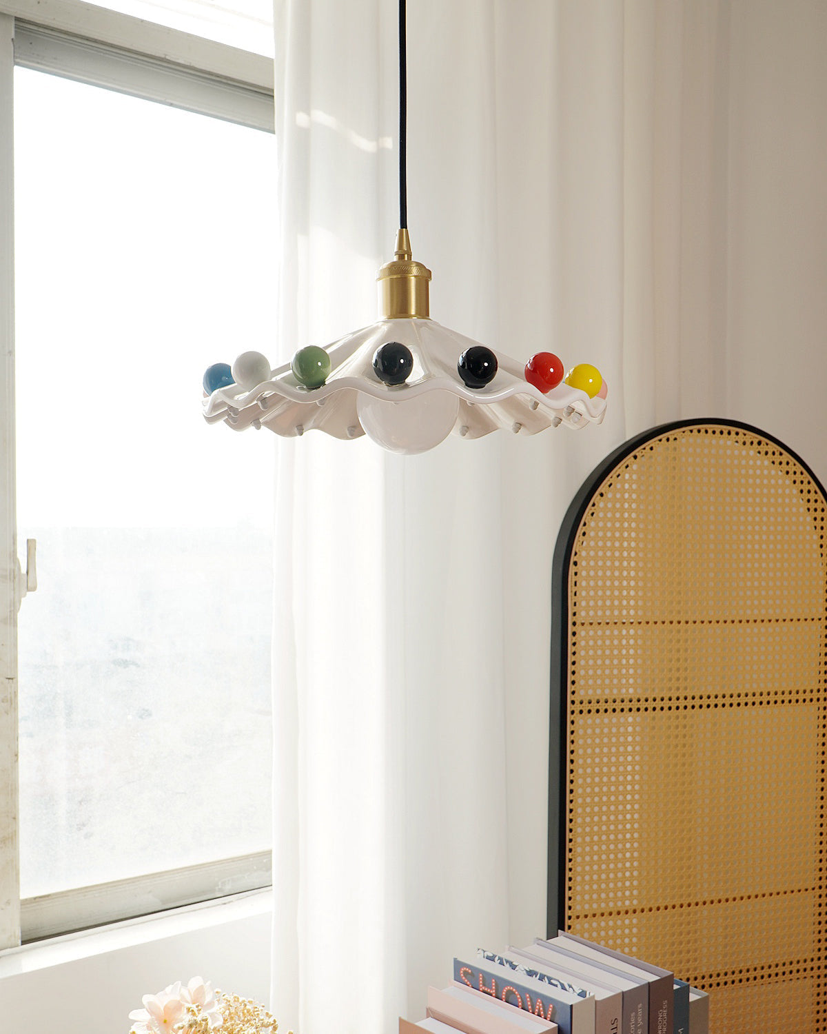 Solvira Pendant Lamp Wavy Ceramic Shade-Neutral Decor