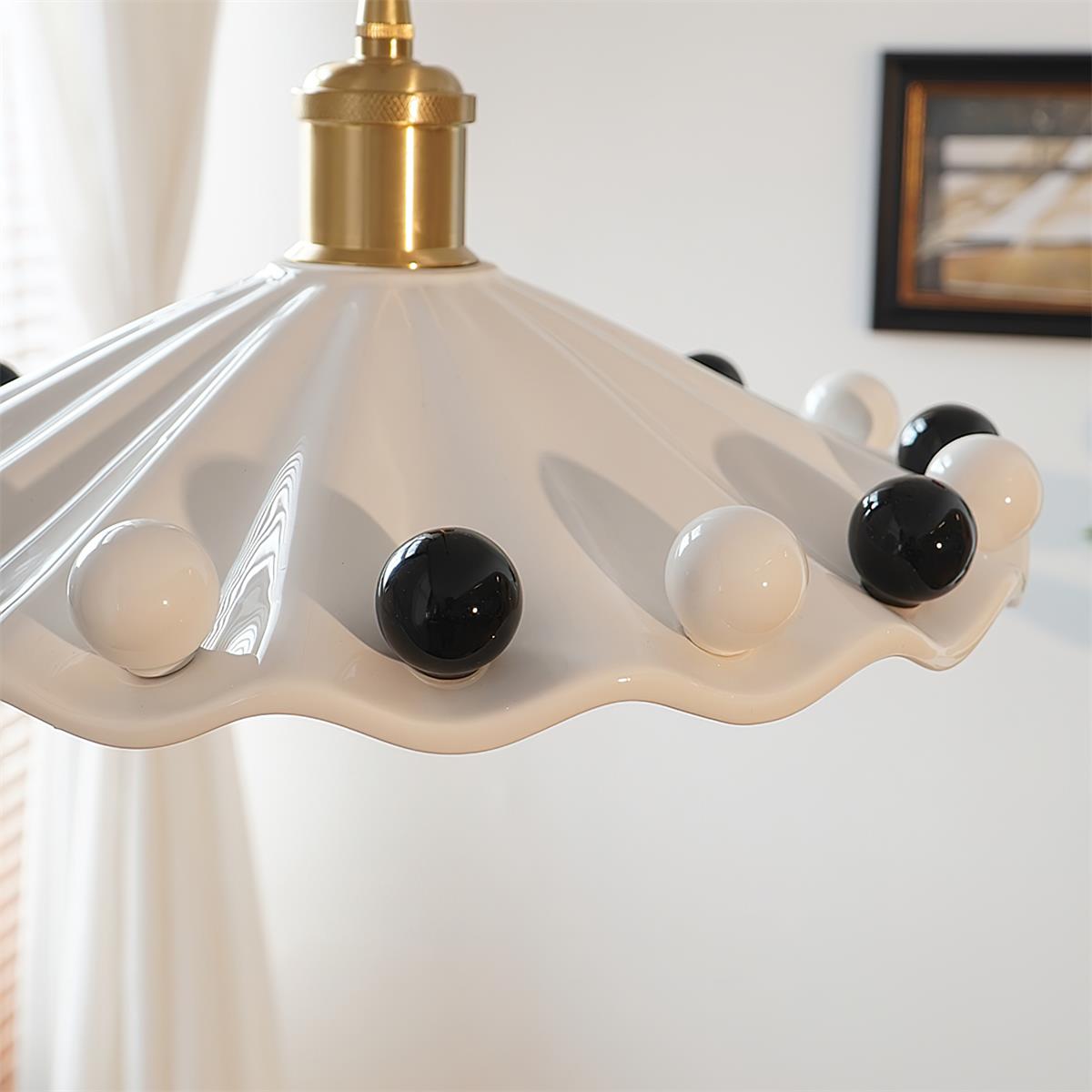 Solvira Pendant Lamp Wavy Ceramic Shade-Neutral Decor