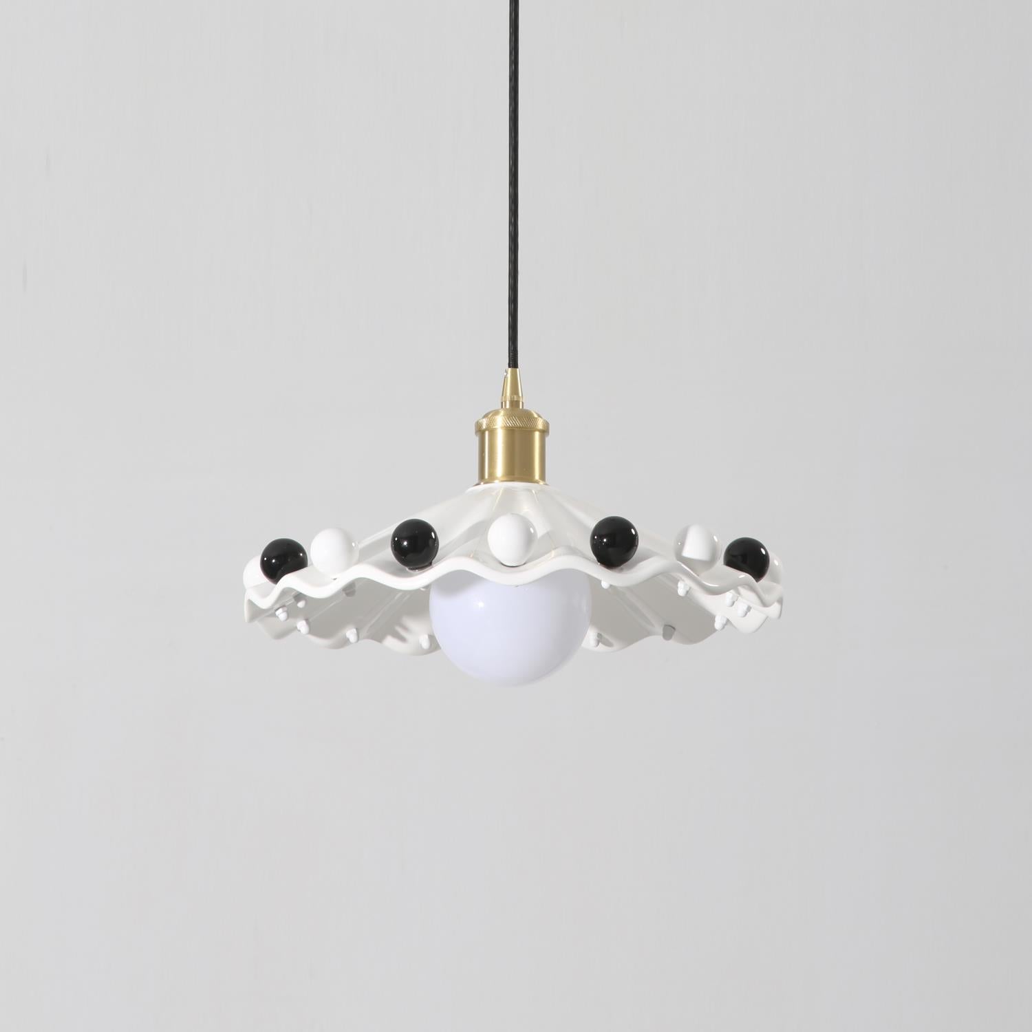 Solvira Pendant Lamp Wavy Ceramic Shade-Neutral Decor
