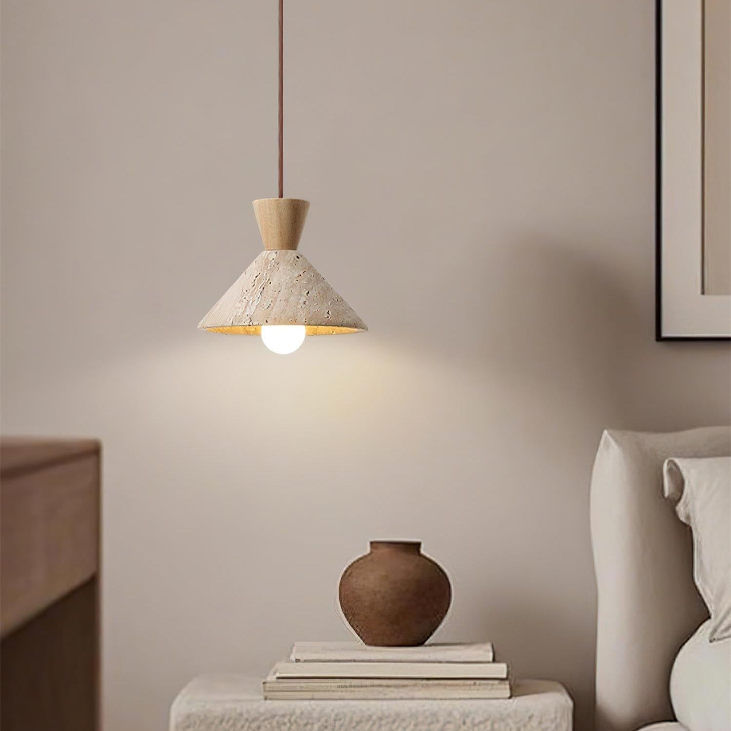 Ritta   Travertine Pendant Lamp Hat Shape