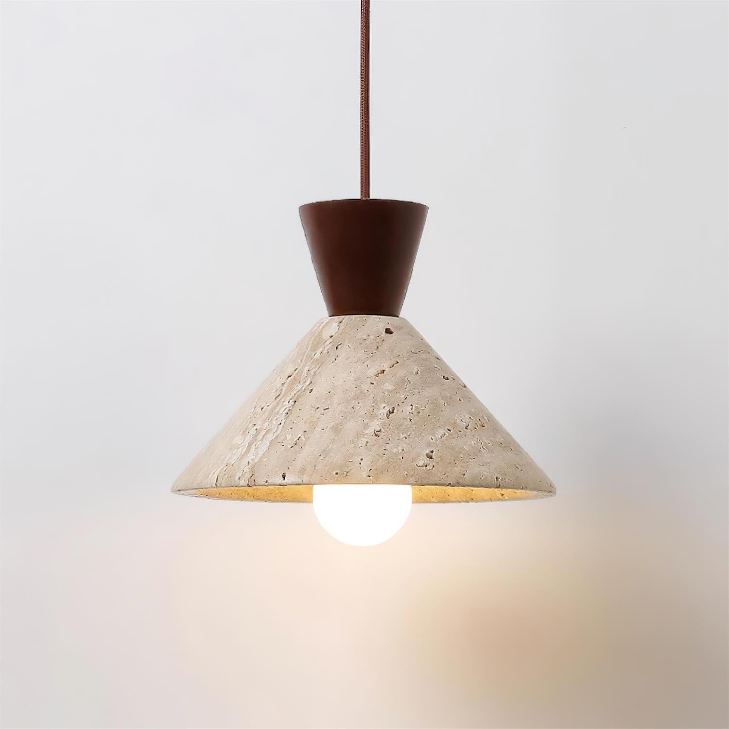 Caliva Pendant Lamp Travertine Hat Shape Natural-Neutral Decor