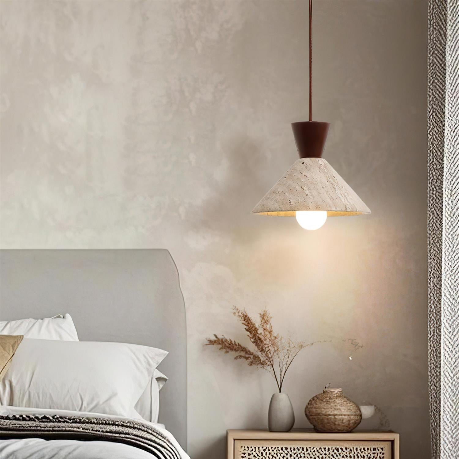Ritta   Travertine Pendant Lamp Hat Shape