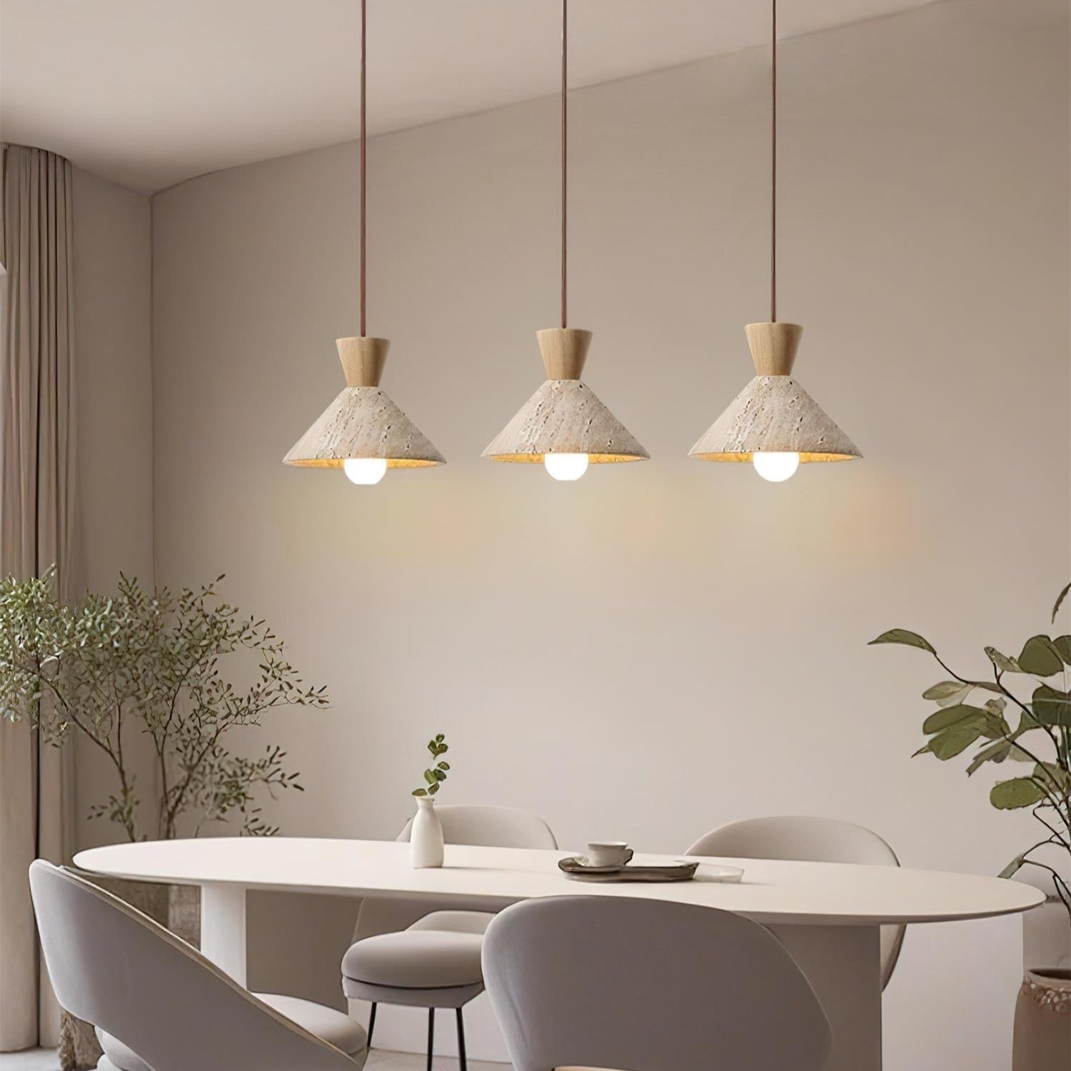 Caliva Pendant Lamp Travertine Hat Shape Natural-Neutral Decor