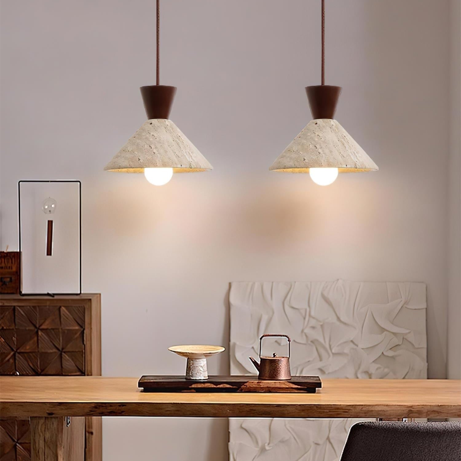 Ritta   Travertine Pendant Lamp Hat Shape
