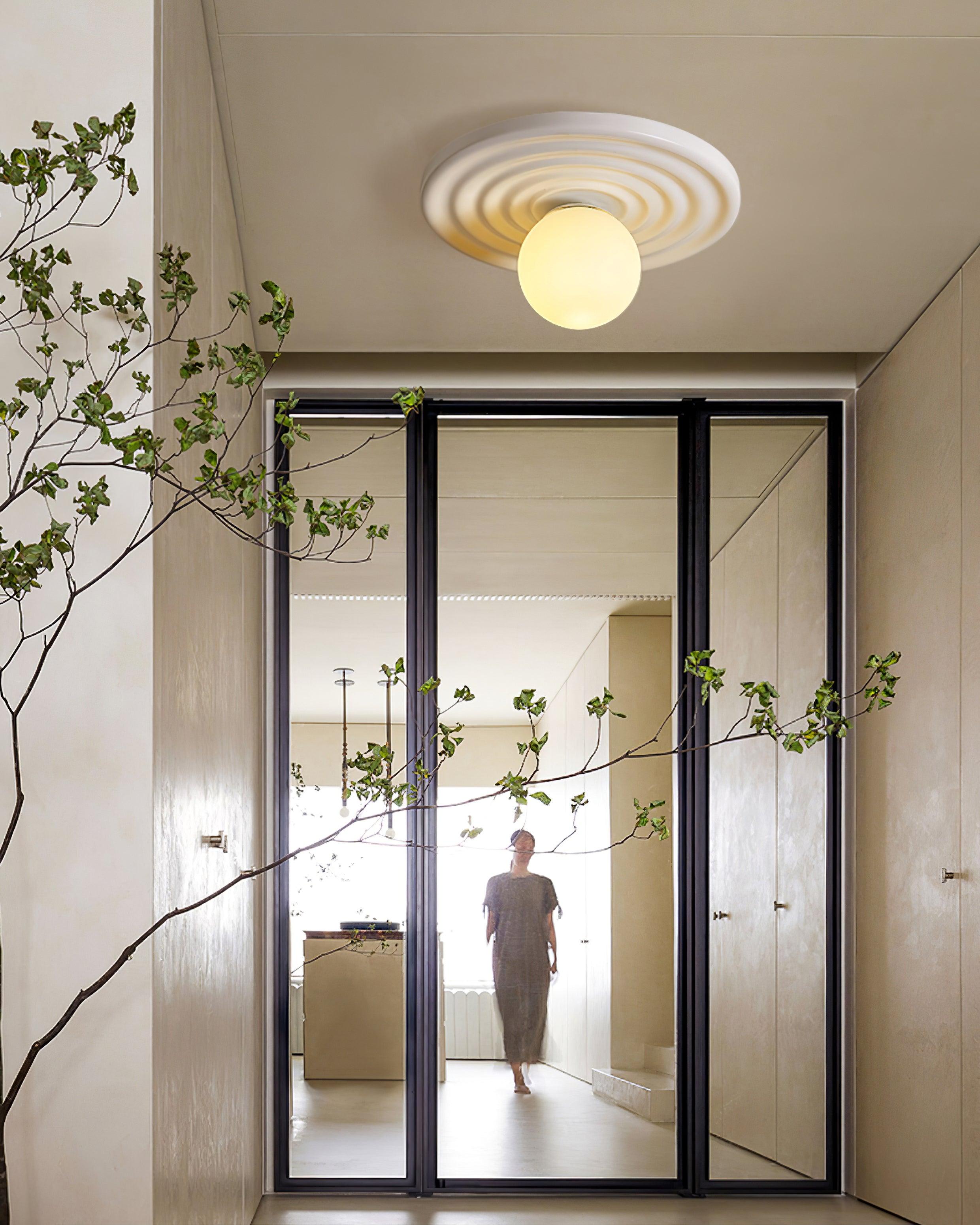 Ceiling Light Metal Body Resin Rippled Canopy Organic Minimalist