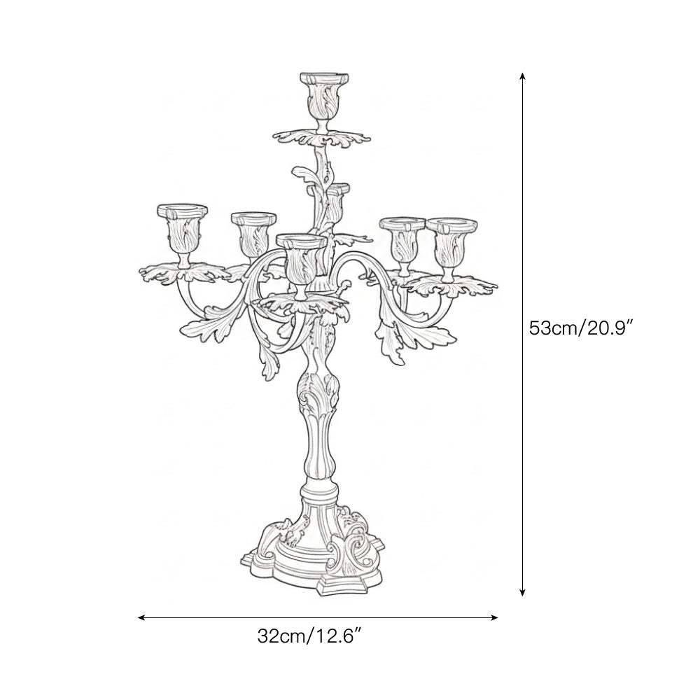 Detail shot of one of the seven gracefully positioned candle holders.