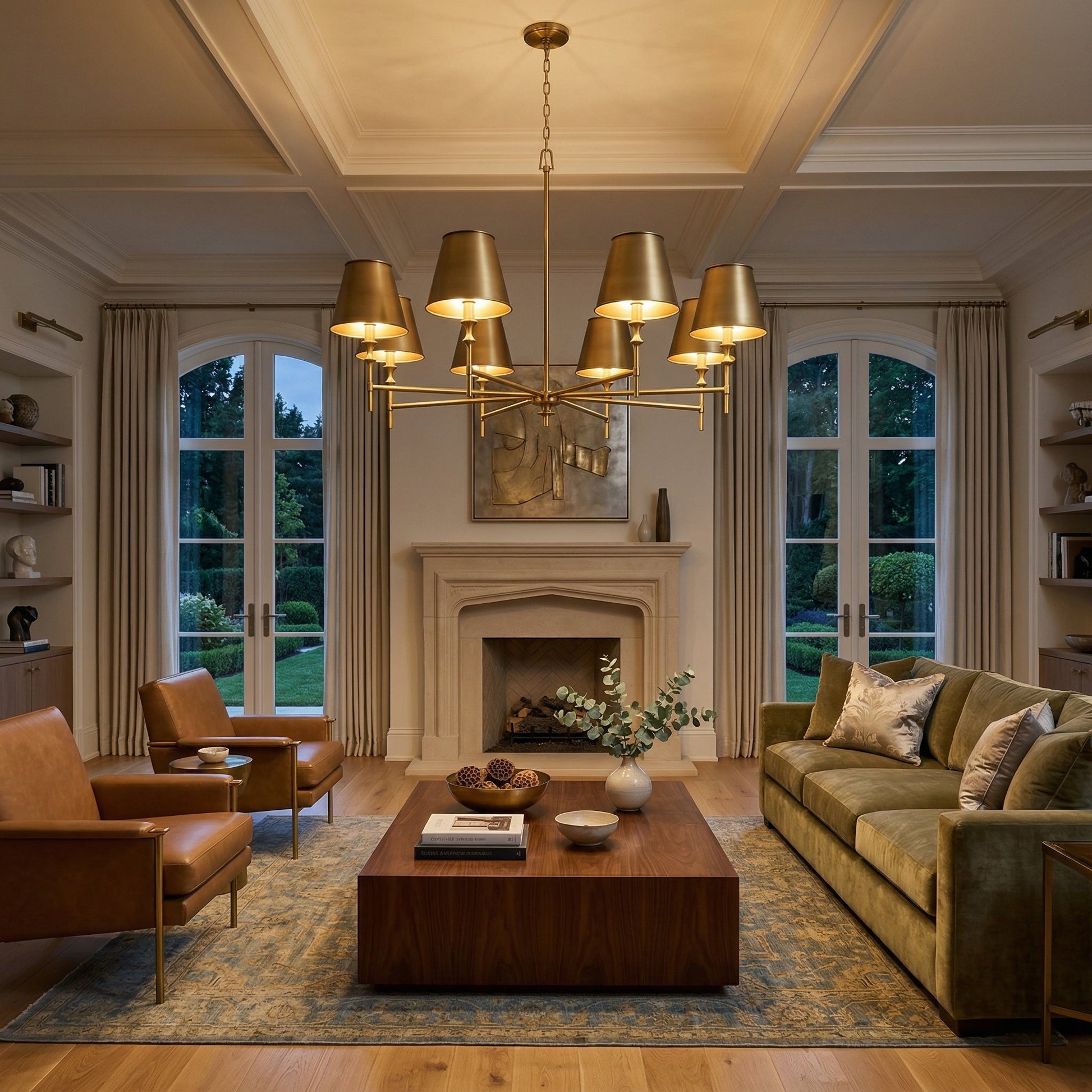 Side profile of the Whitney Brass Chandelier.