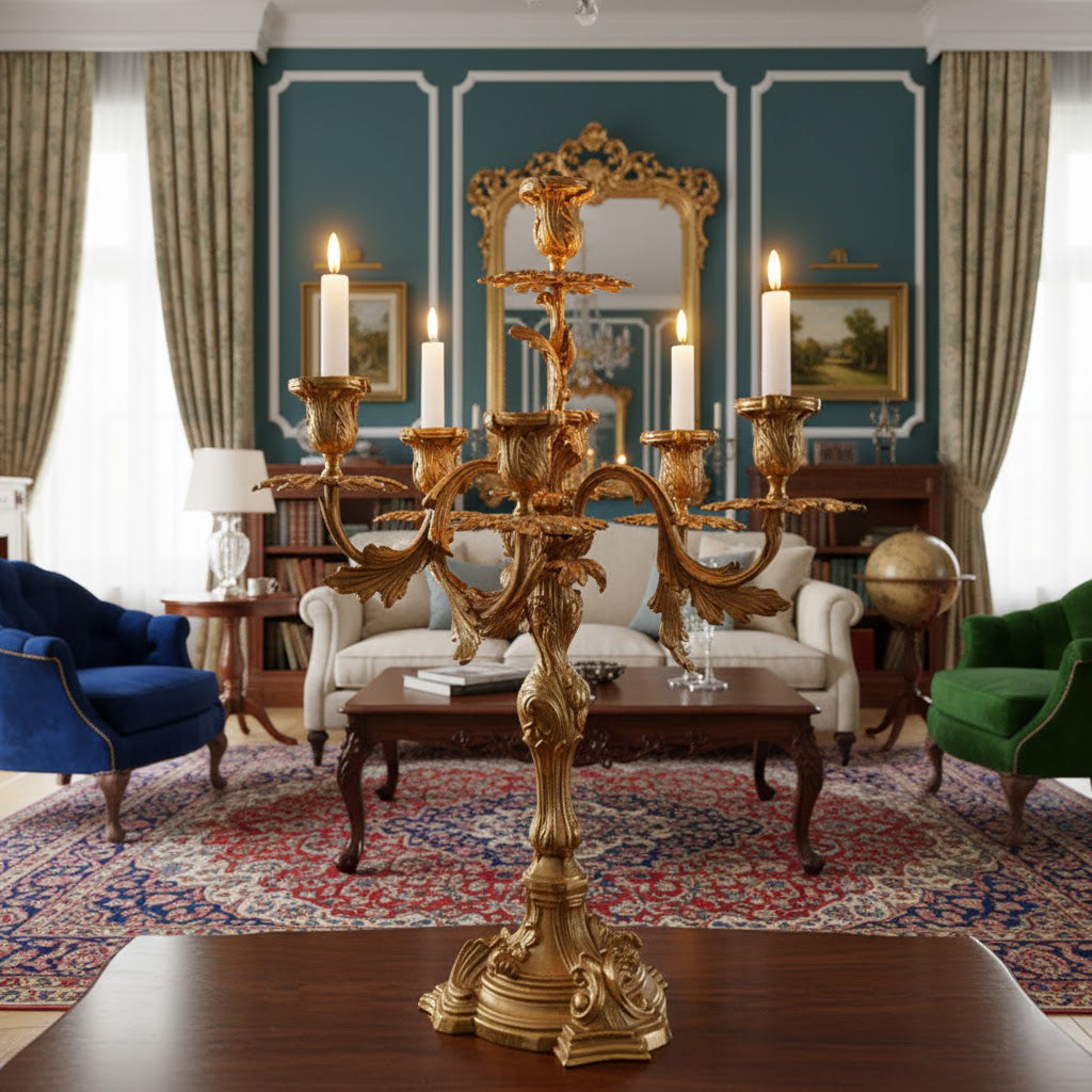 Top-down view showing the arrangement of the seven candleholders.