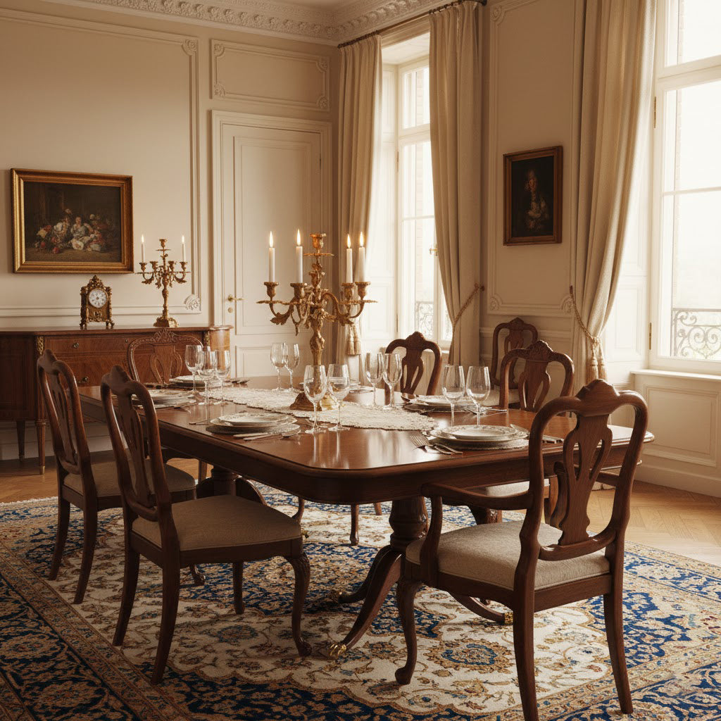Lifestyle image of the candelabra with lit candles creating a warm glow.