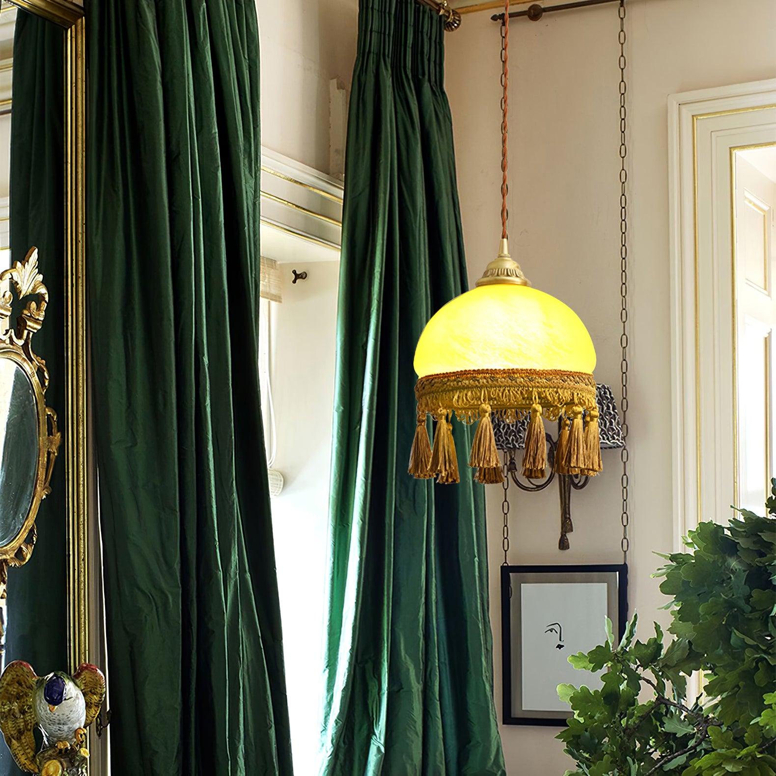 Fringe Tassels Brass Pendant Light-Neutral Decor