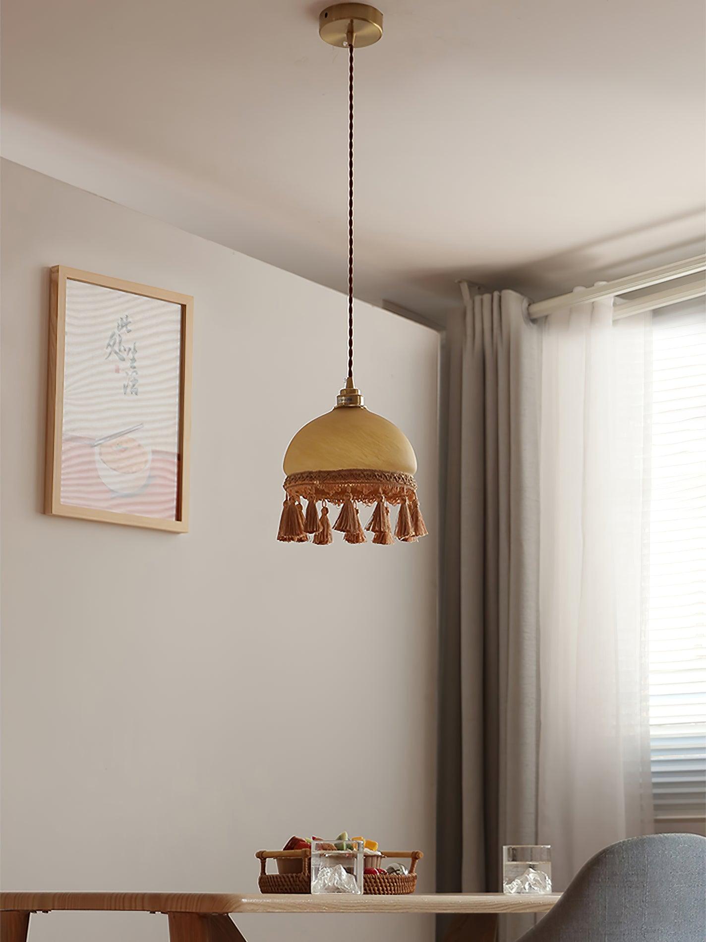 Fringe Tassels Brass Pendant Light-Neutral Decor