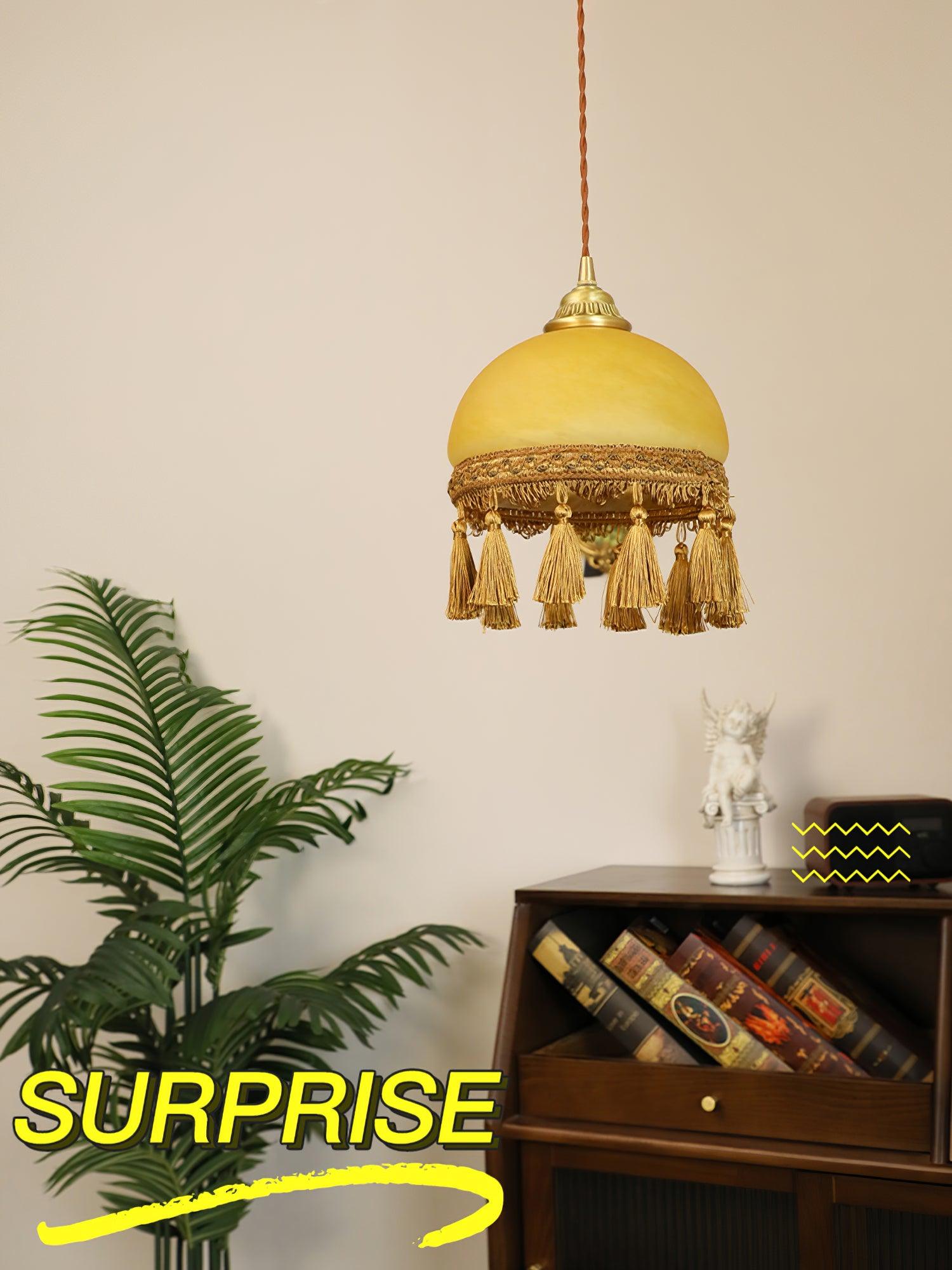 Fringe Tassels Brass Pendant Light-Neutral Decor
