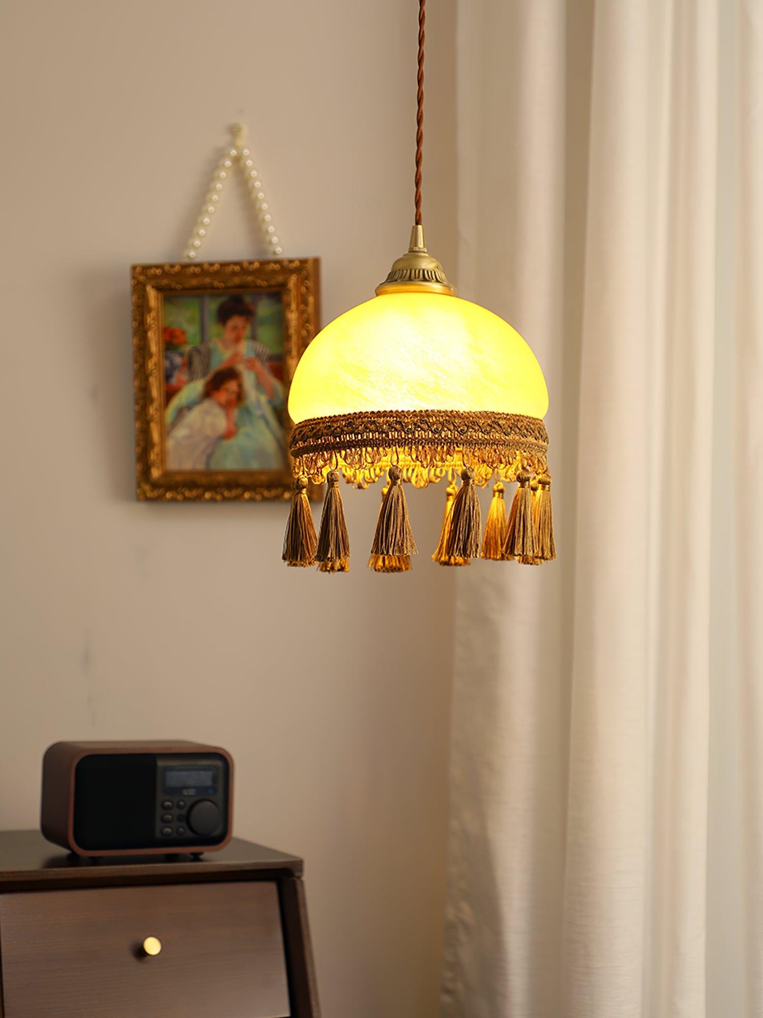 Fringe Tassels Brass Pendant Light-Neutral Decor